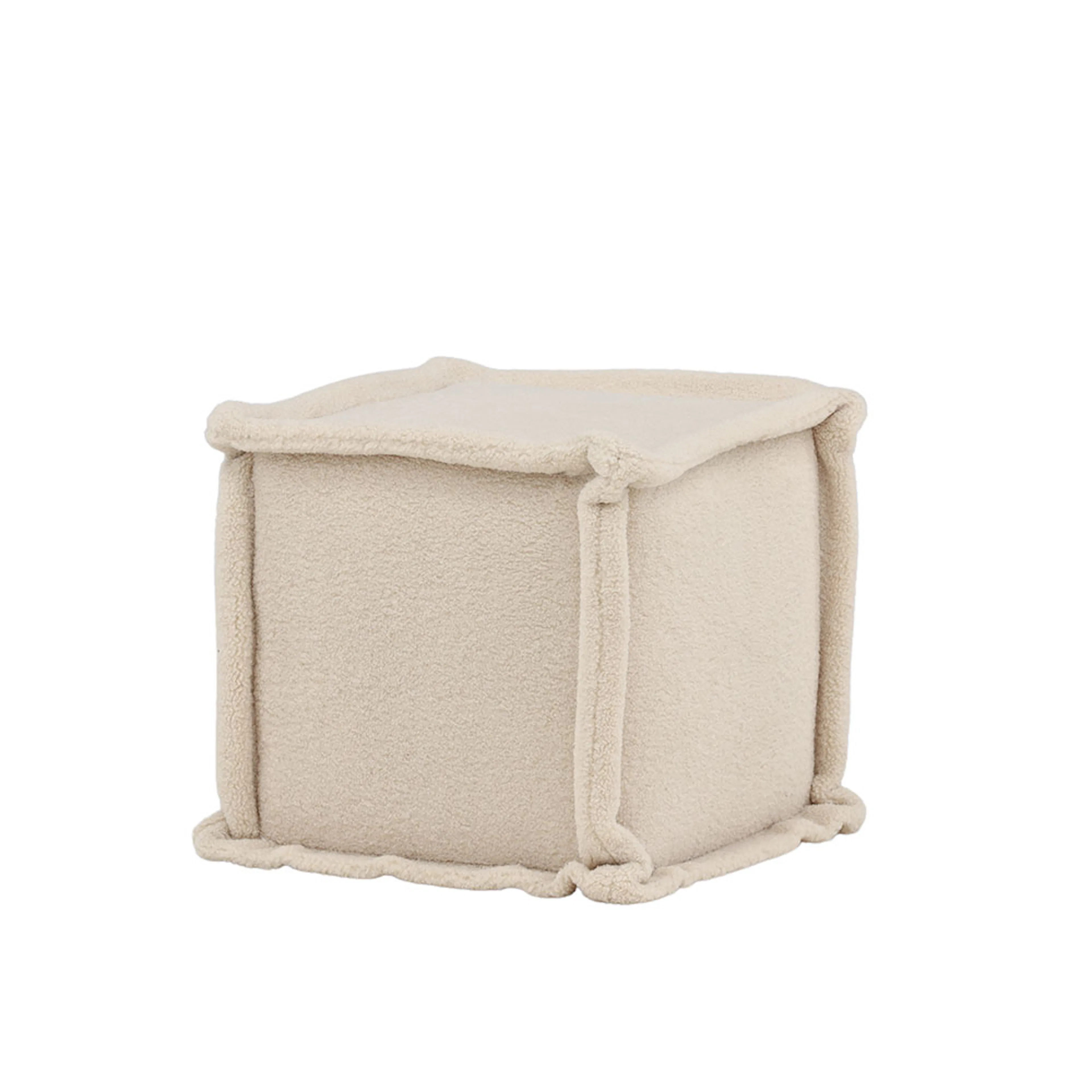 Castine Ottoman/Pouf - White / Fleece Natur