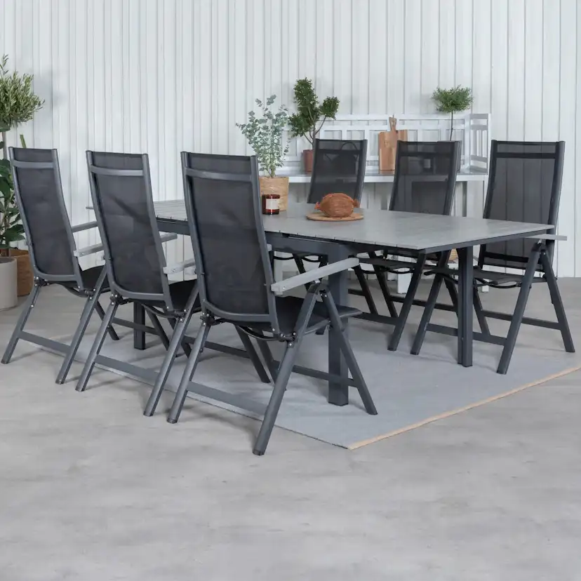 Matgrupp Venture Home Lova 160 Svart med 6 Aleyna Positionsstolar