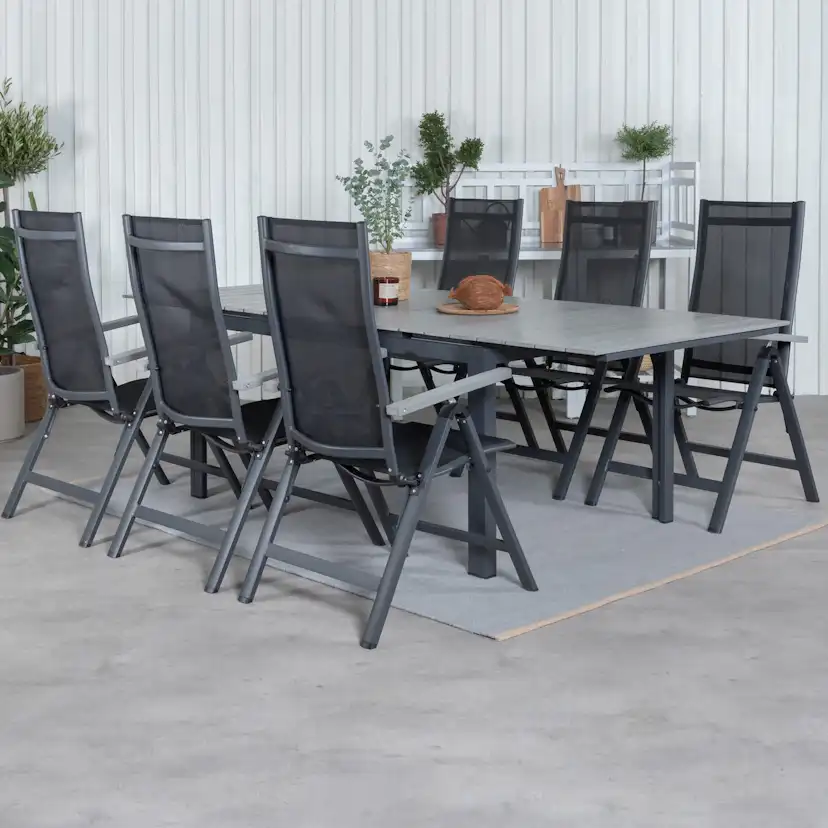 Matgrupp Venture Home Lova 160 Svart med 6 Aleyna Positionsstolar