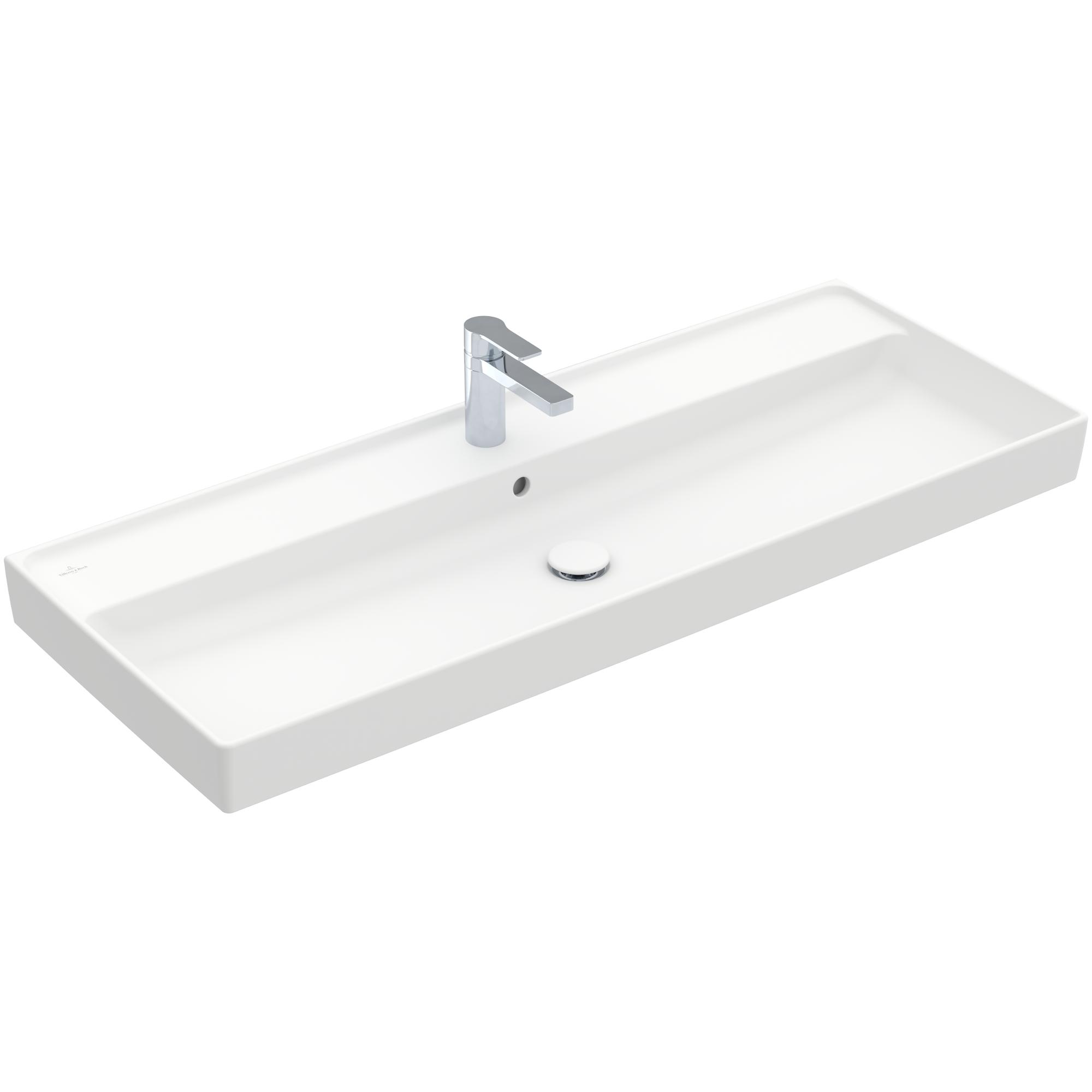 Tvättställ villeroy & Boch Collaro 4A33C5RW Stenvit CeramicPlus, Med Bräddavlopp, 1200 mm, Med Blandarhål, för Trehålsblandare