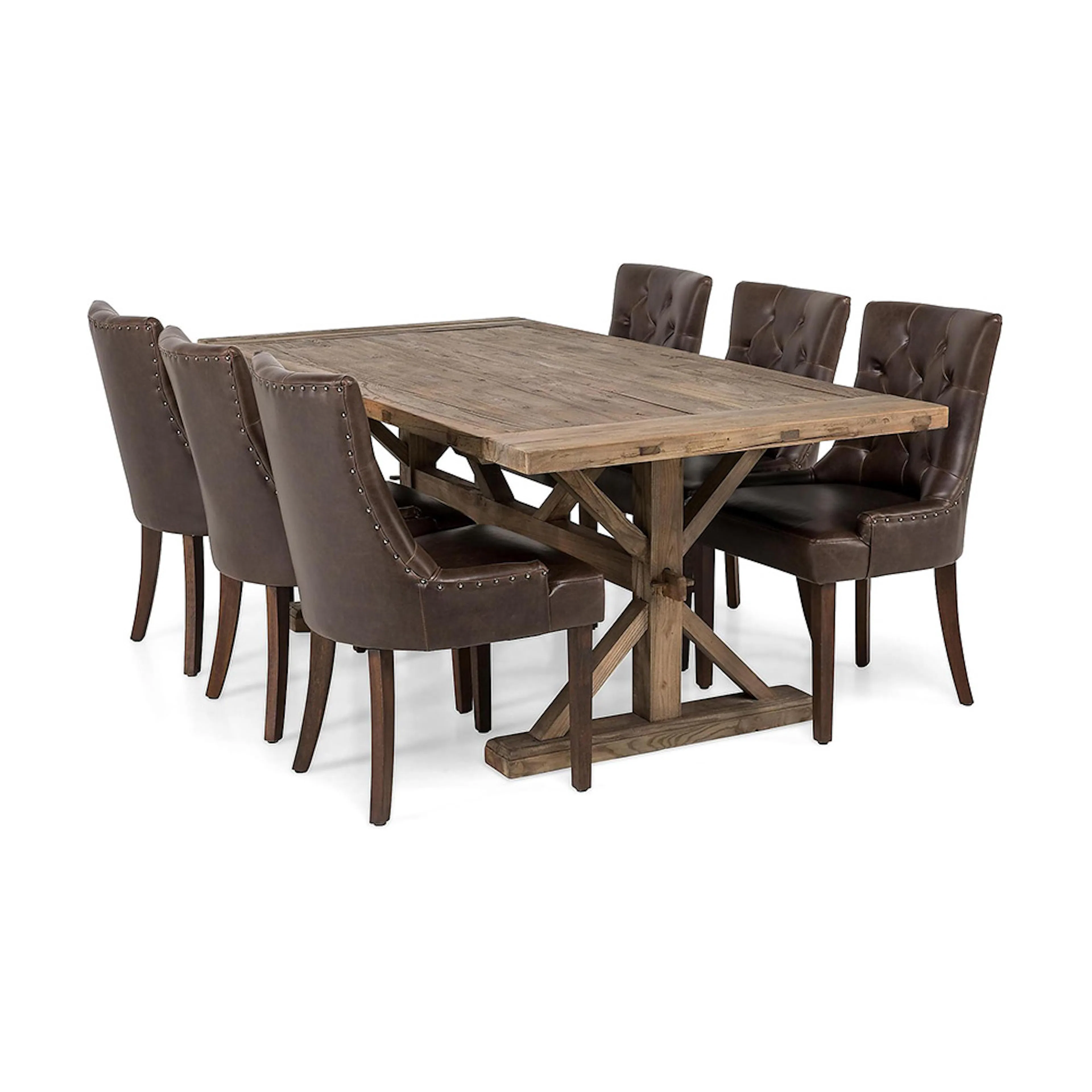 Matgrupp Manor House Lyon Förlängningsbart Matbord & 6 Tuva Stolar Trä/Brun Almträ