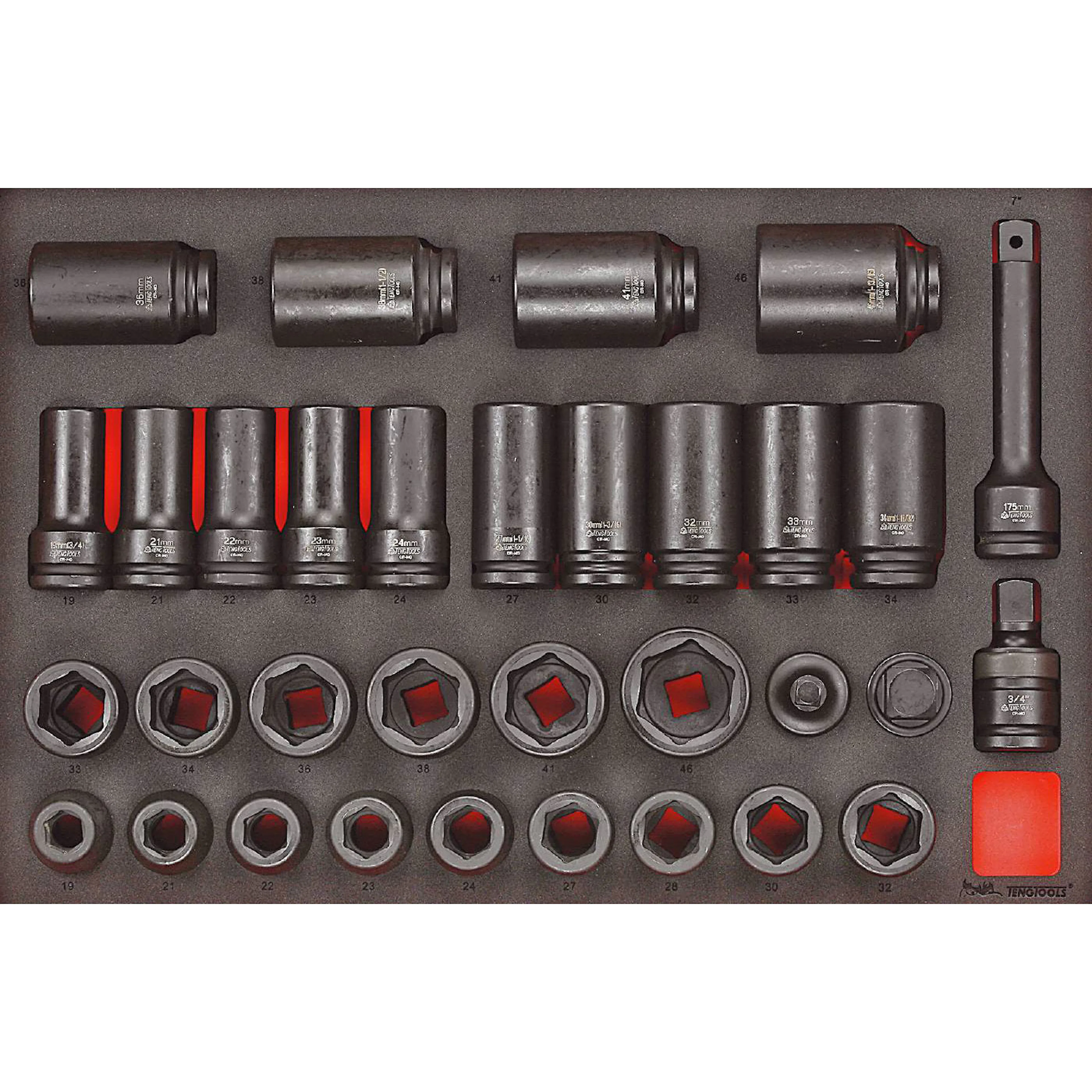 Krafthylssats 33 delar med 3/4 tum fyrkantsfäste Teng Tools TTEISK33