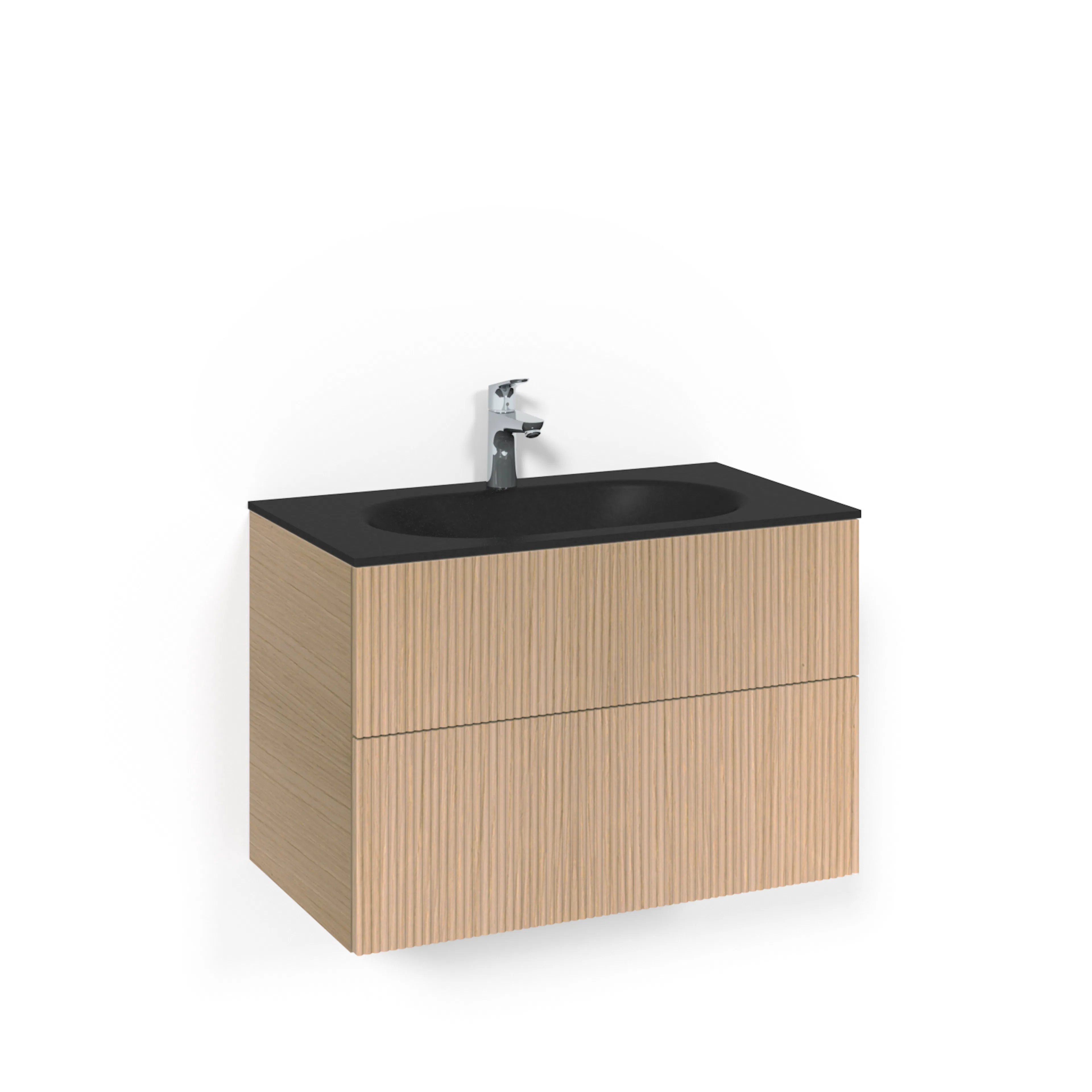 Crown Kom 80x45 Lj.Ek Li MsG Ljus Ek, 800 mm, Glastvättställ Mattsvart, Utan Pushfunktion