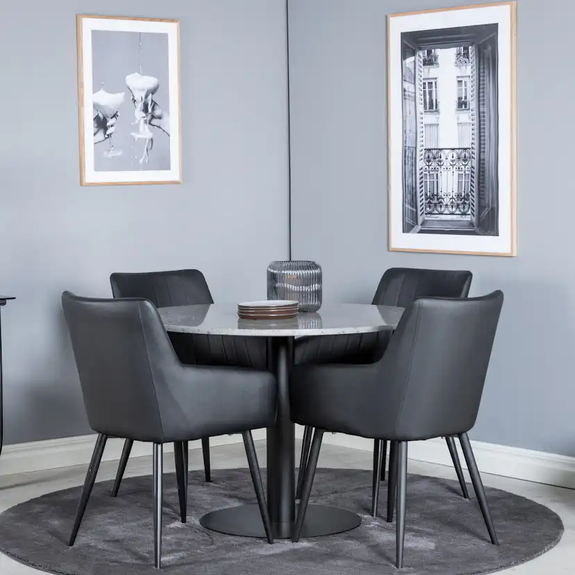 Razzia Dining Table 106cm -Grey Terazzo / Black +Comfort - D Grå/Svart