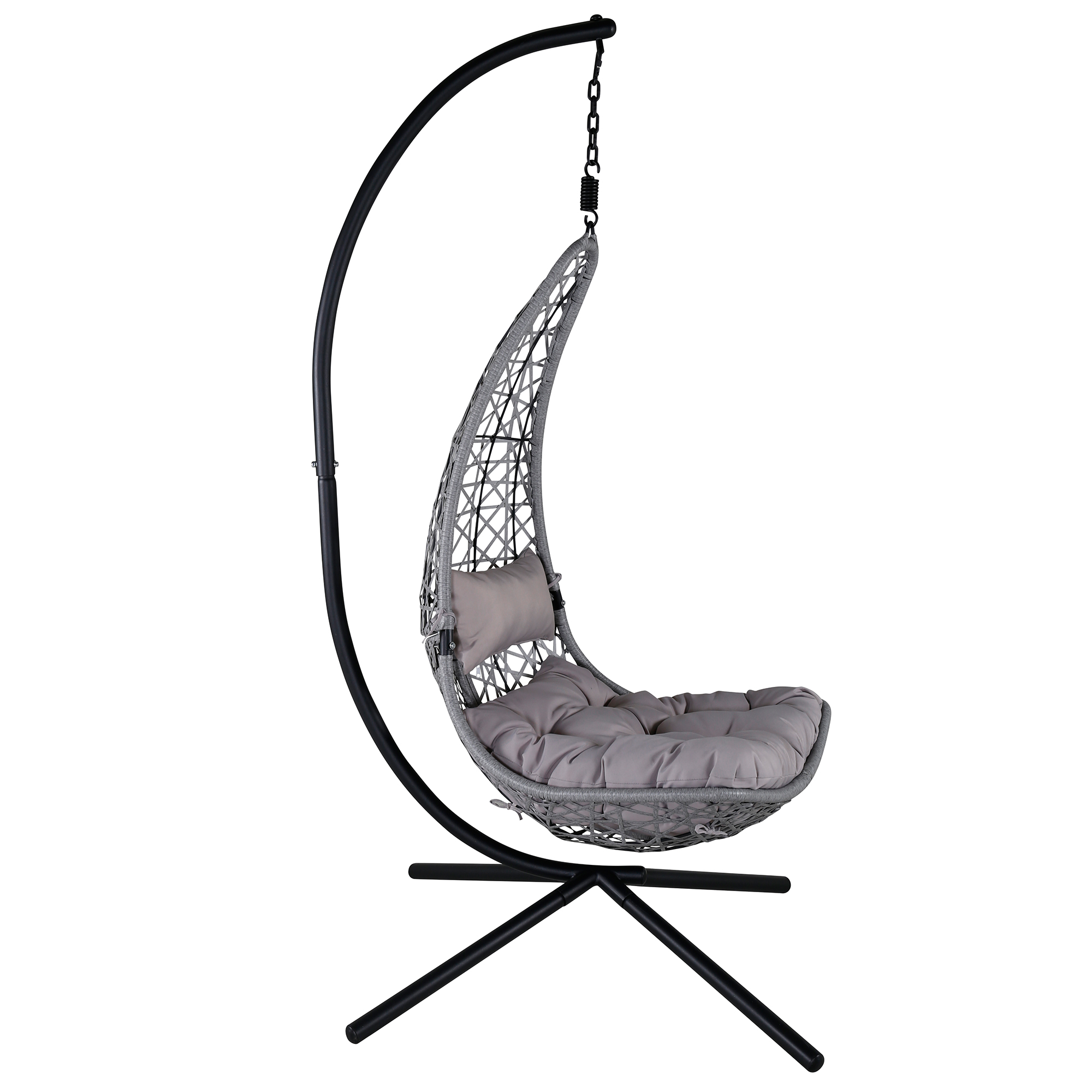 Edinburgh Hanging chair - Black frame/grey wicker/grey cushi Grå