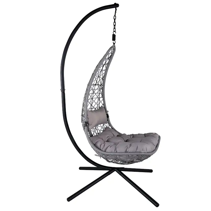 Edinburgh Hanging chair - Black frame/grey wicker/grey cushi Grå