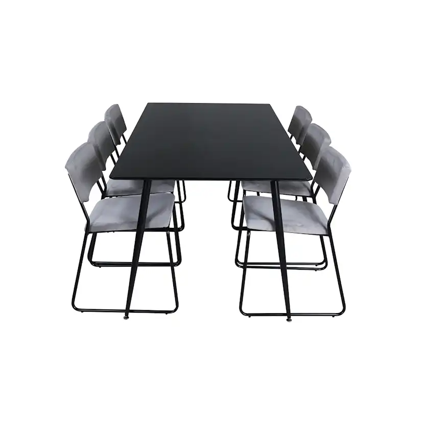 Silar Dining Table - 180 cm - Black Melamine / Black Legs+Ke Grå/Svart