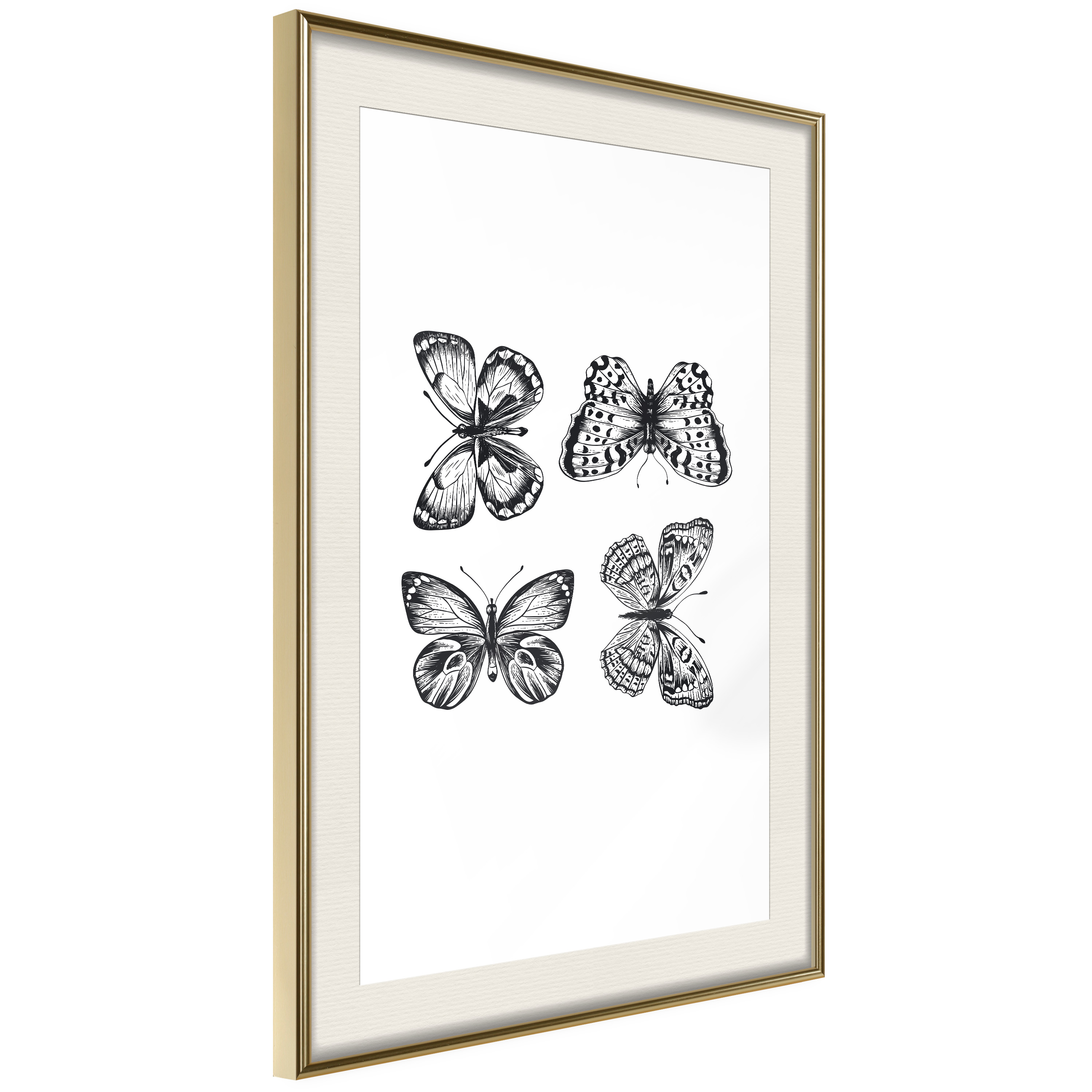 Affisch - Four Butterflies [Poster] 40x60 Guld ram med passepartout, 40x60 cm
