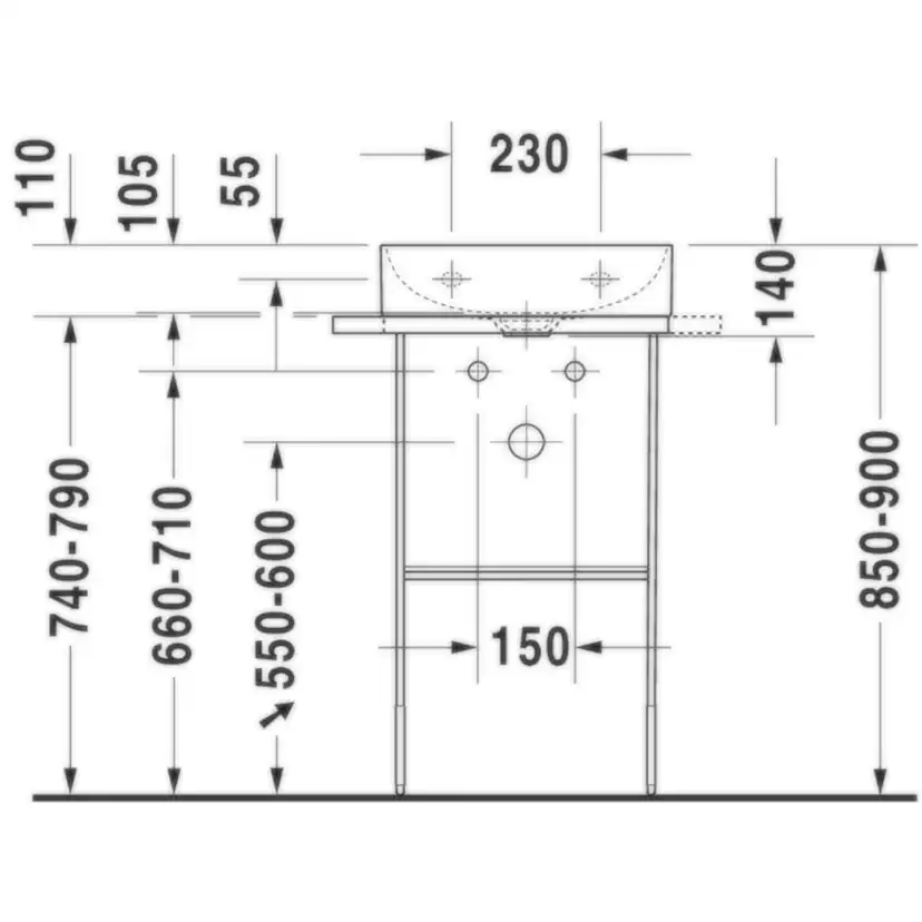 Tvättställ DuraSquare 450 mm, vägghängt BxD: 450x350 mm