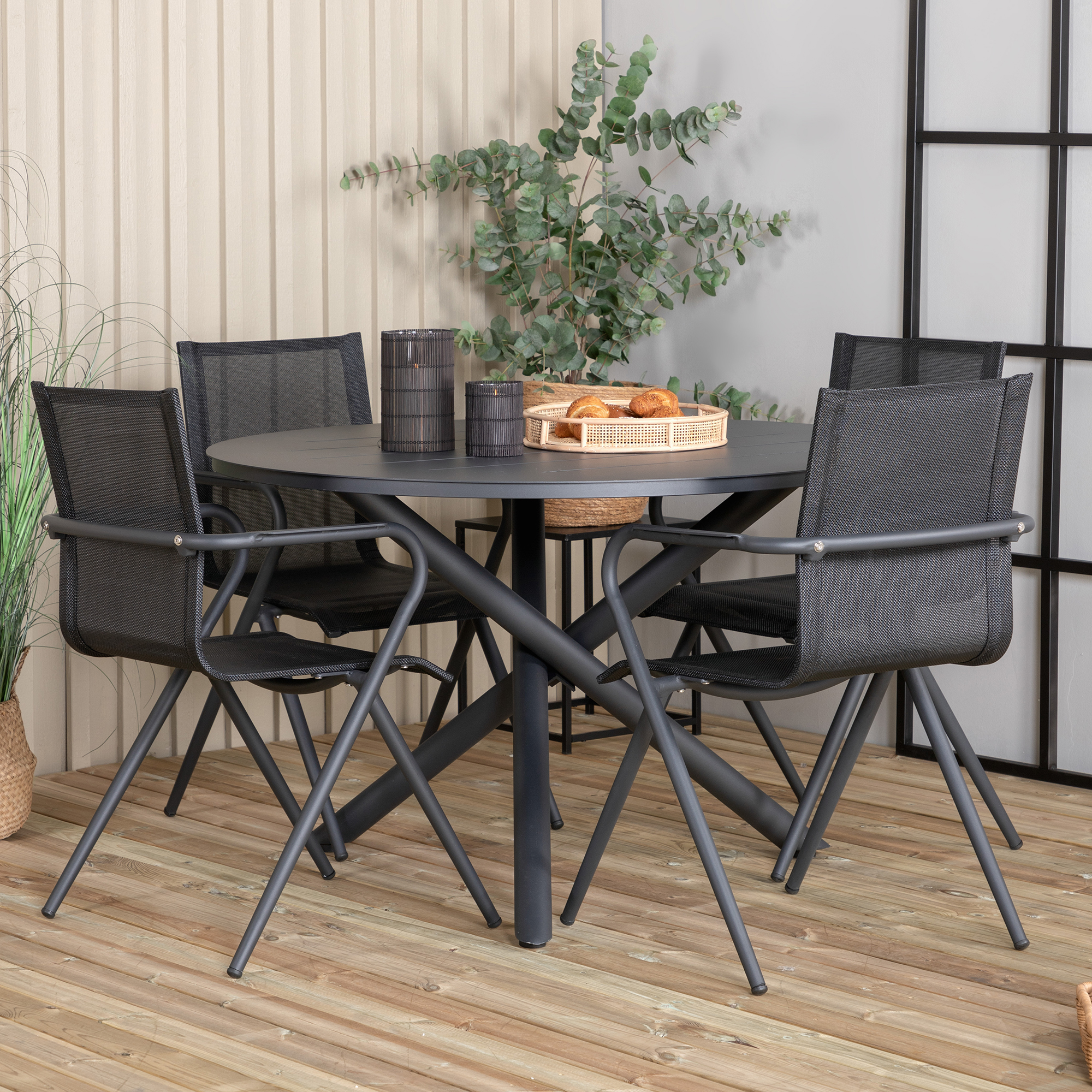 Alma Dining Table - Black Alu - ø120cm+Alina Dining Chair - Svart