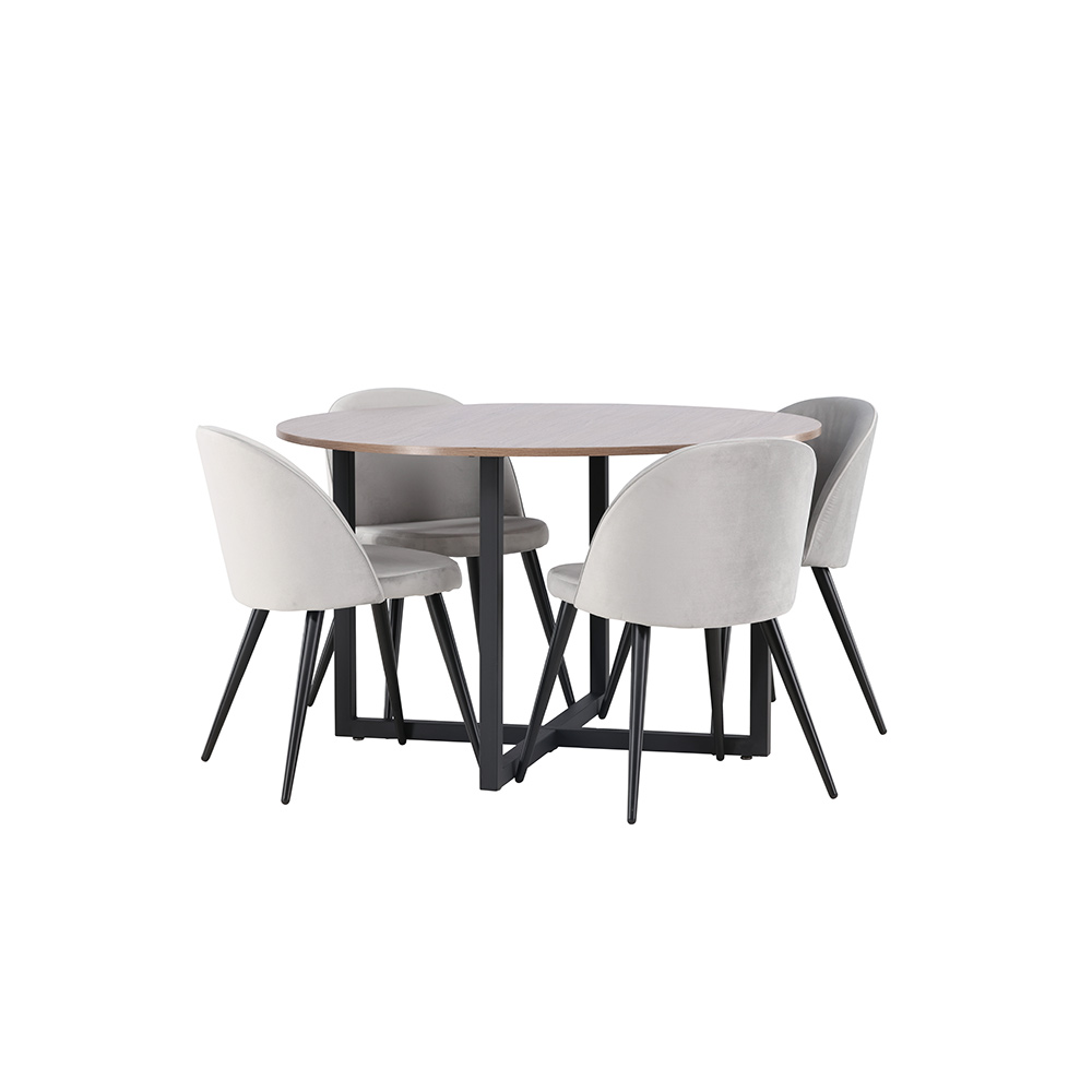 Matgrupp Venture Home Durango Ø 120 cm med 4 Velvet Stolar