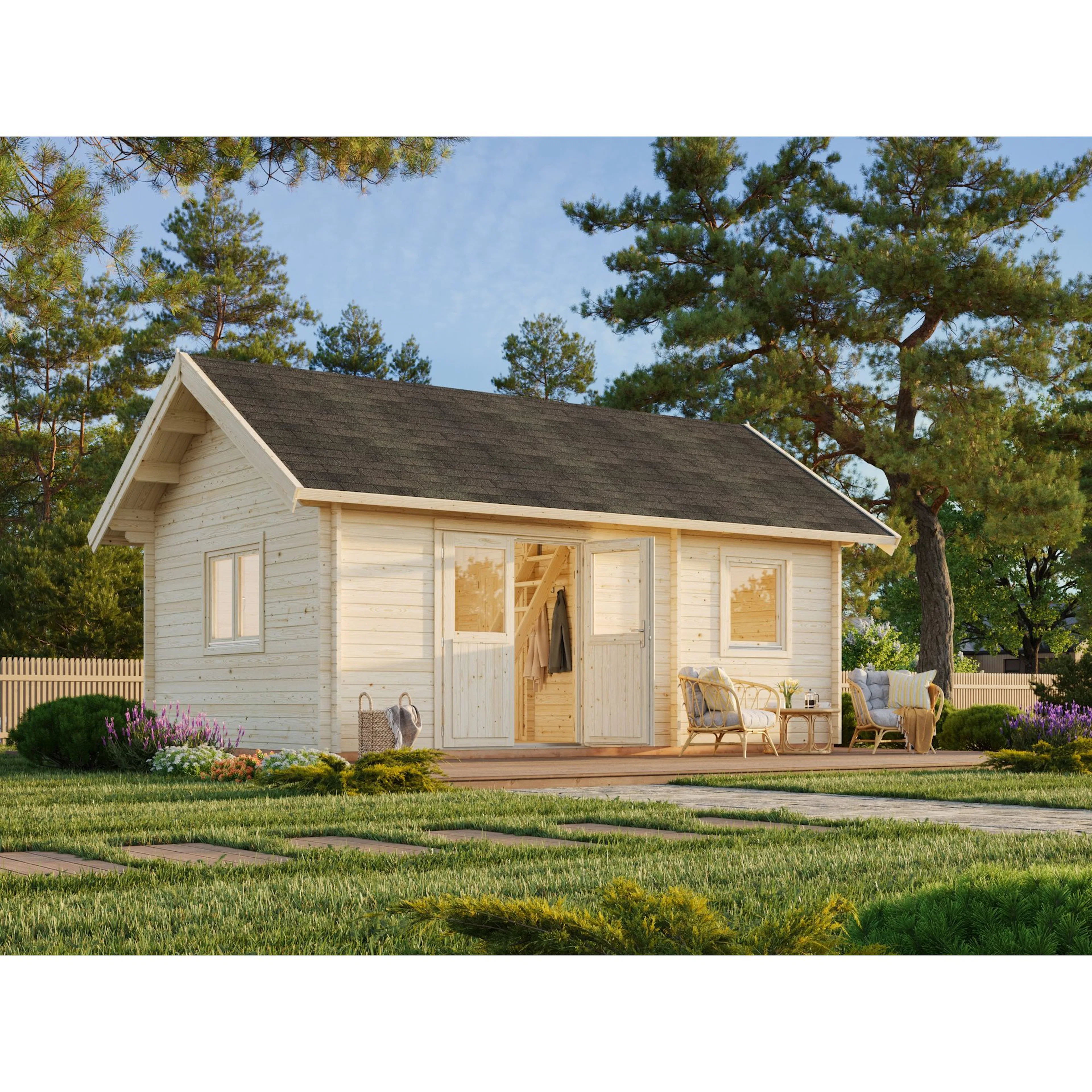 Attefallshus Palmako Sandra 29,9 m² Komplett Stuga med Sadeltak