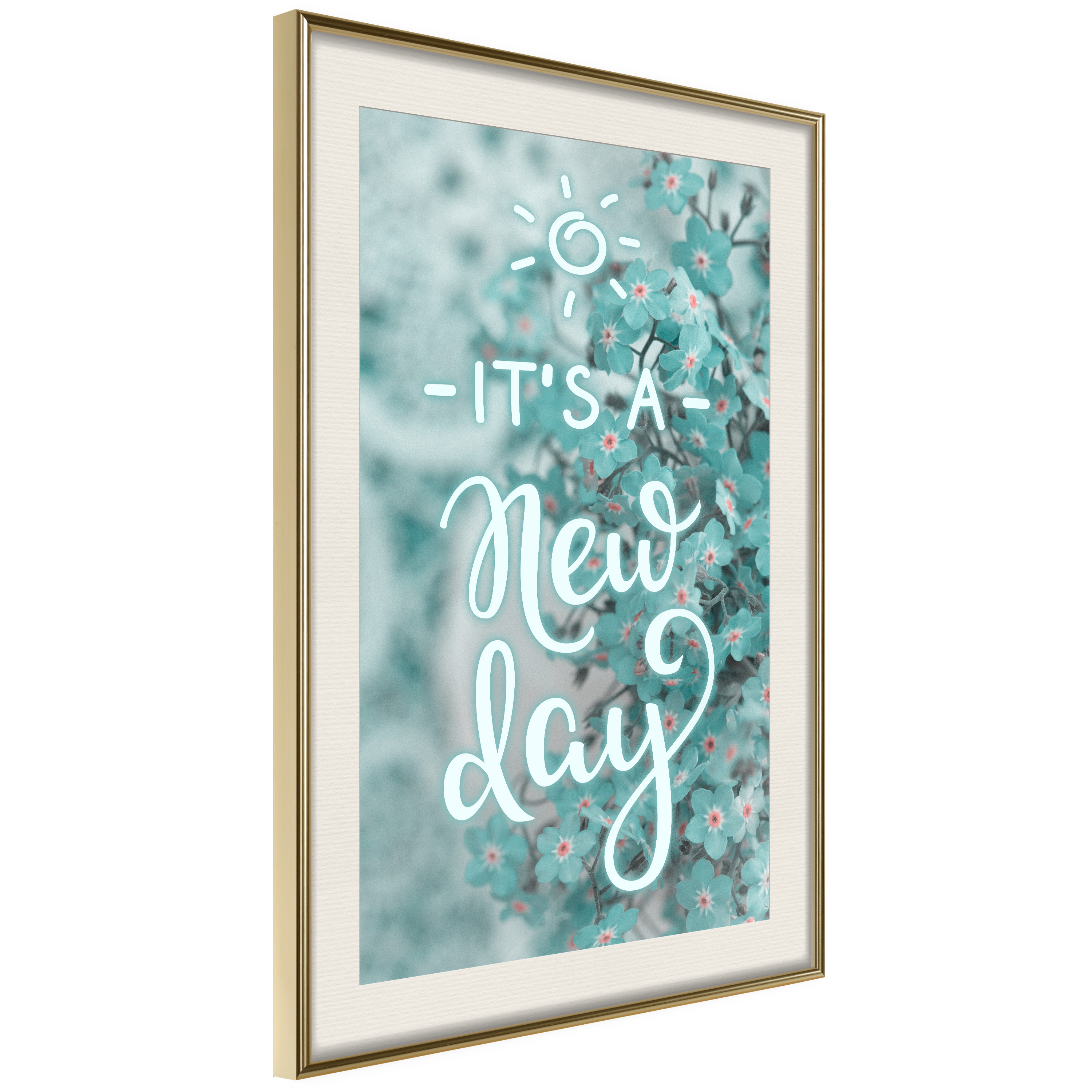 Affisch - It's a New Day [Poster] 30x45 Guld ram med passepartout, 30x45 cm