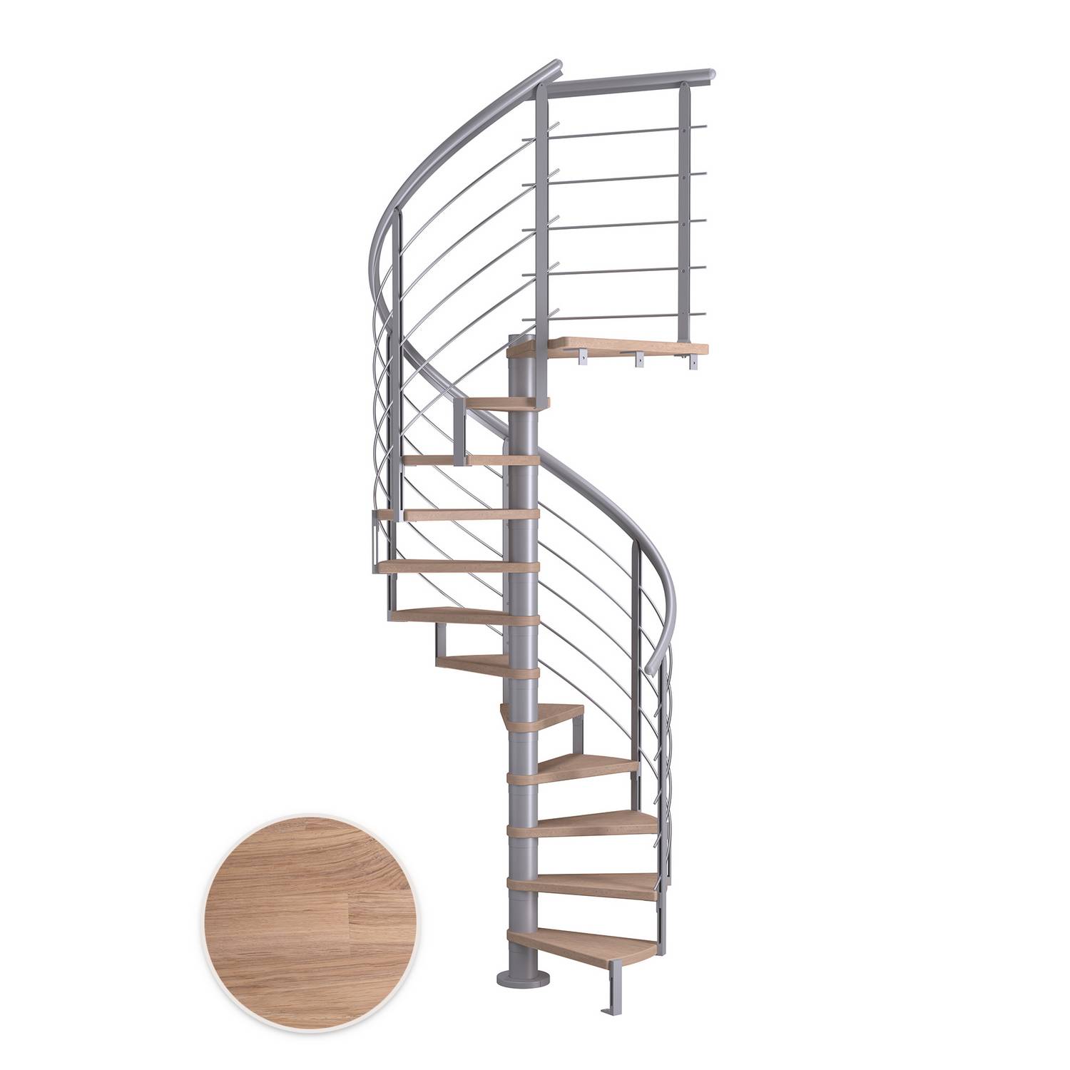 MONTREAL spiral ek vit oljad pearl grey DESIGN 13T Ø120 Pearl Grey, D: 1200 mm, Golv till golv höjd: 2910-3330 mm, 13+1 steg