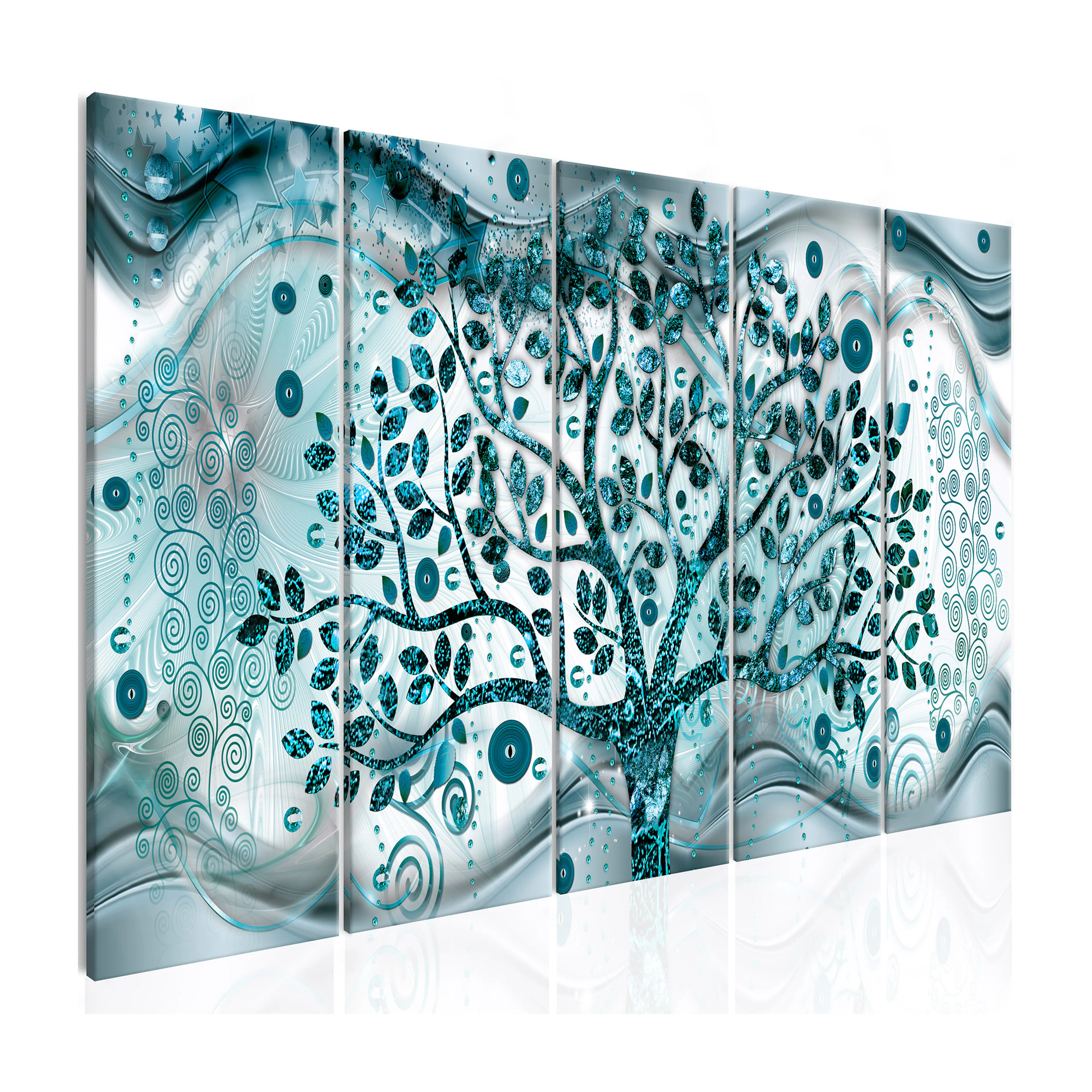 Tavla Arkiio Tree And Waves Blue 5 delar