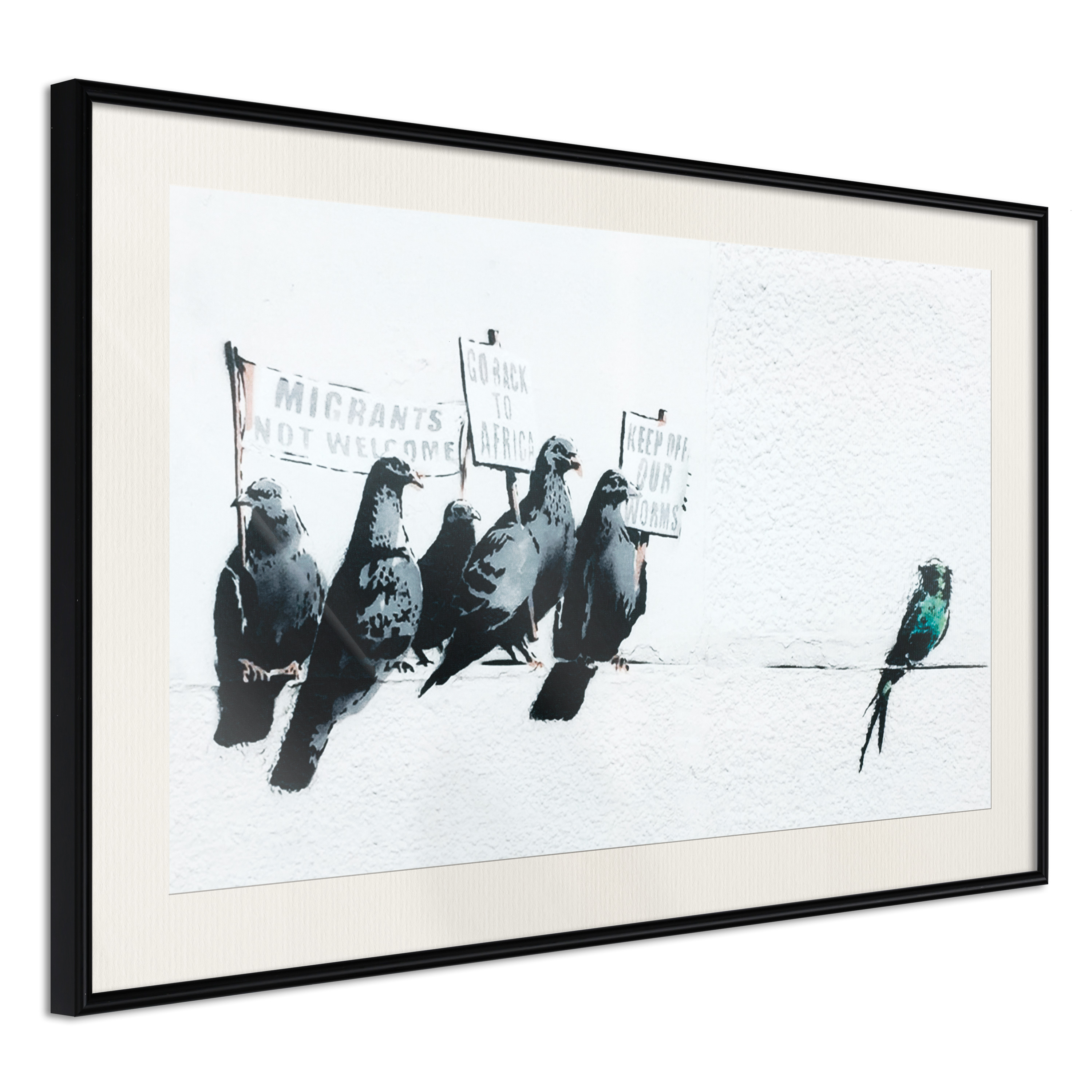 Affisch - Xenophobic Pigeons [Poster] 45x30 Svart ram med passepartout, 45x30 cm