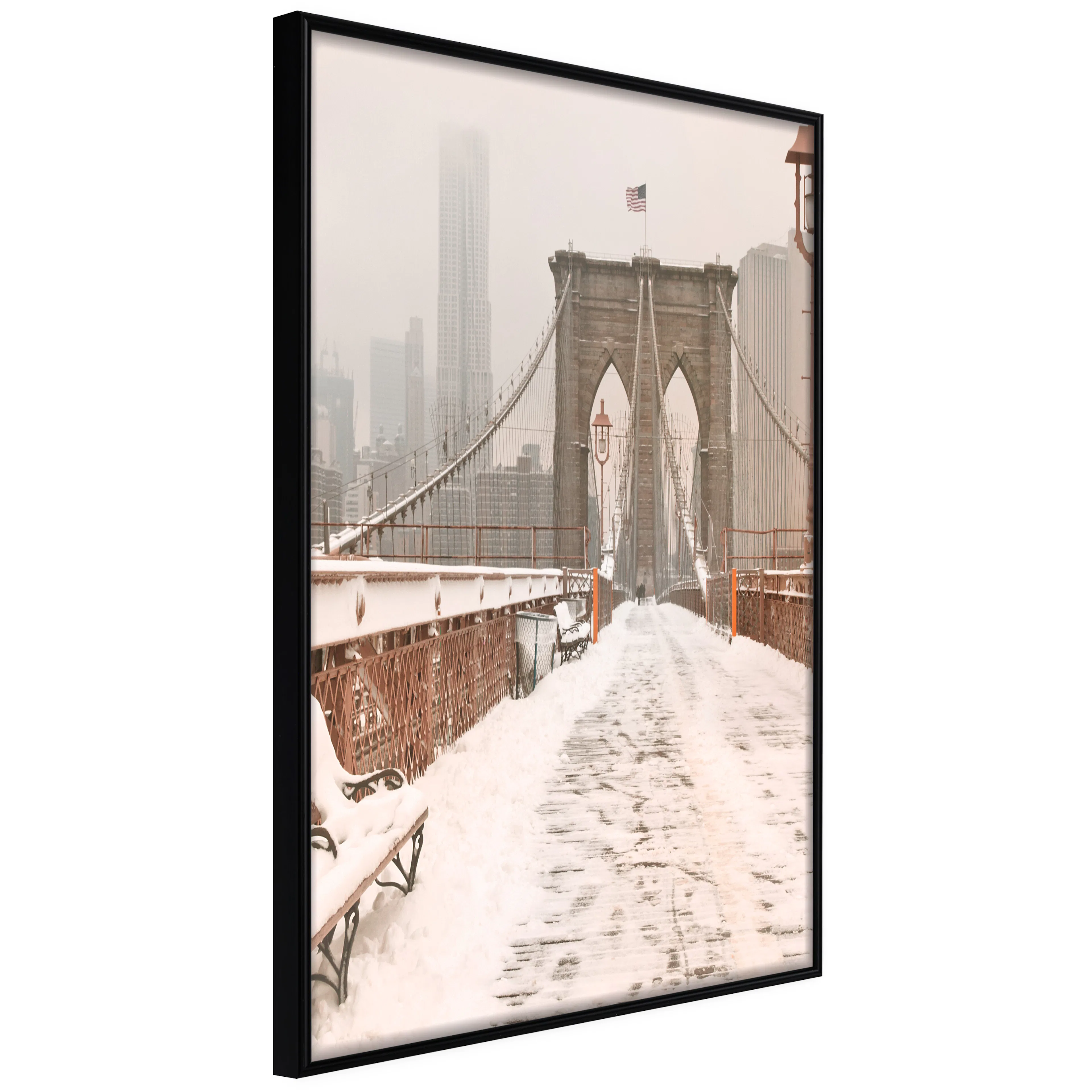Affisch - Brooklyn Bridge in Sepia [Poster] 40x60 Svart ram, 40x60 cm