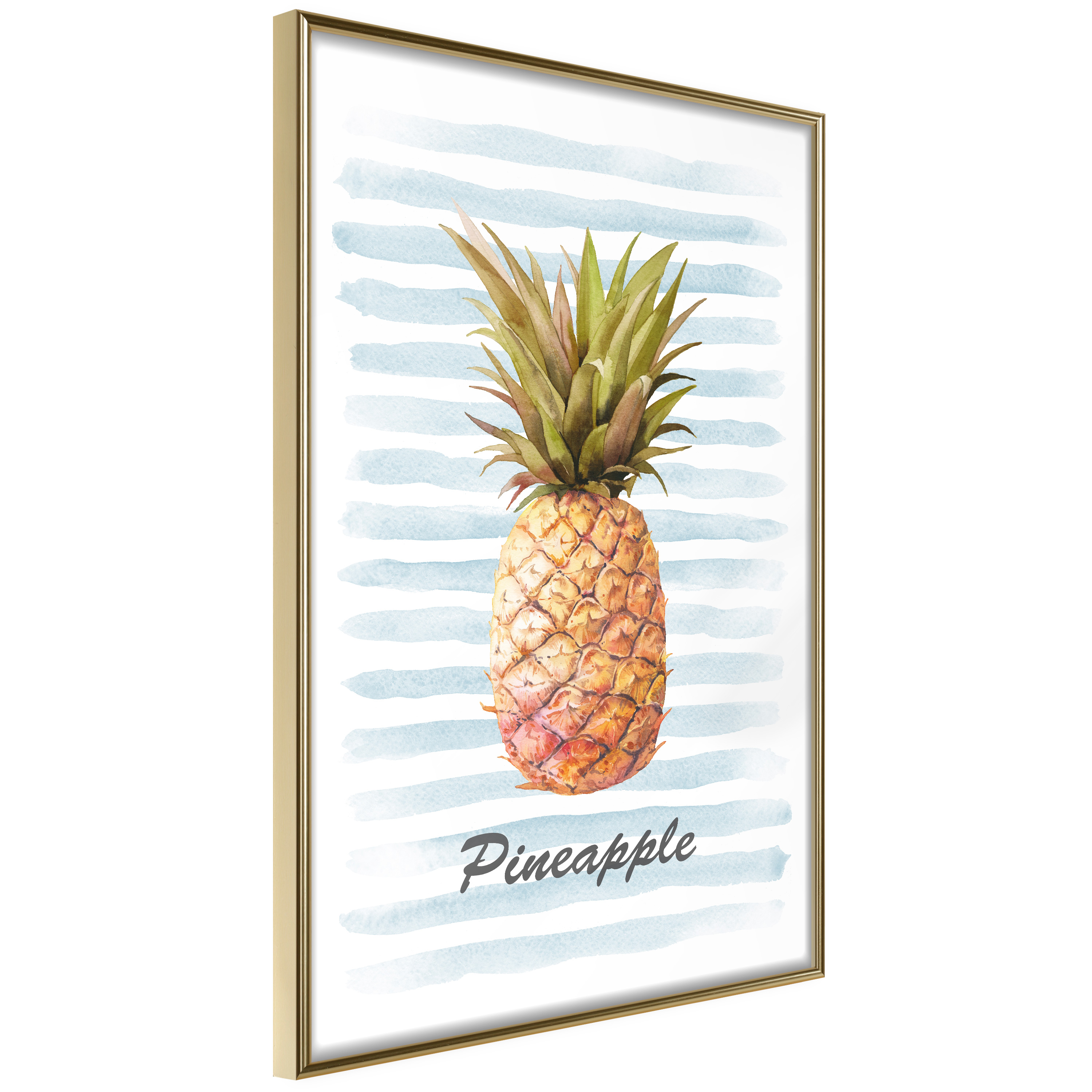 Affisch - Pineapple and Stripes [Poster] 30x45 Guld ram, 30x45 cm