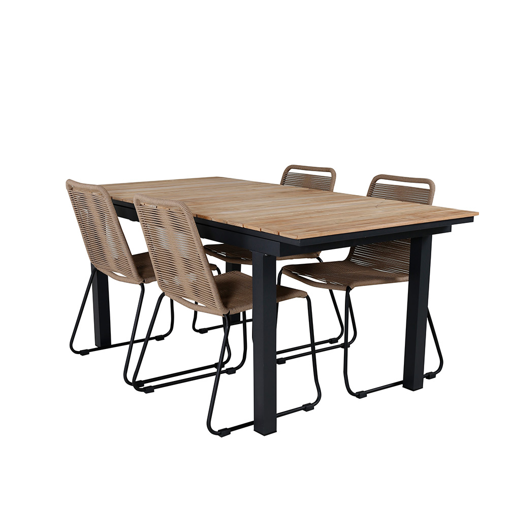 MexicoTable160/240*90-LindosChair-BlackAlu/LatteRope_4 Beige