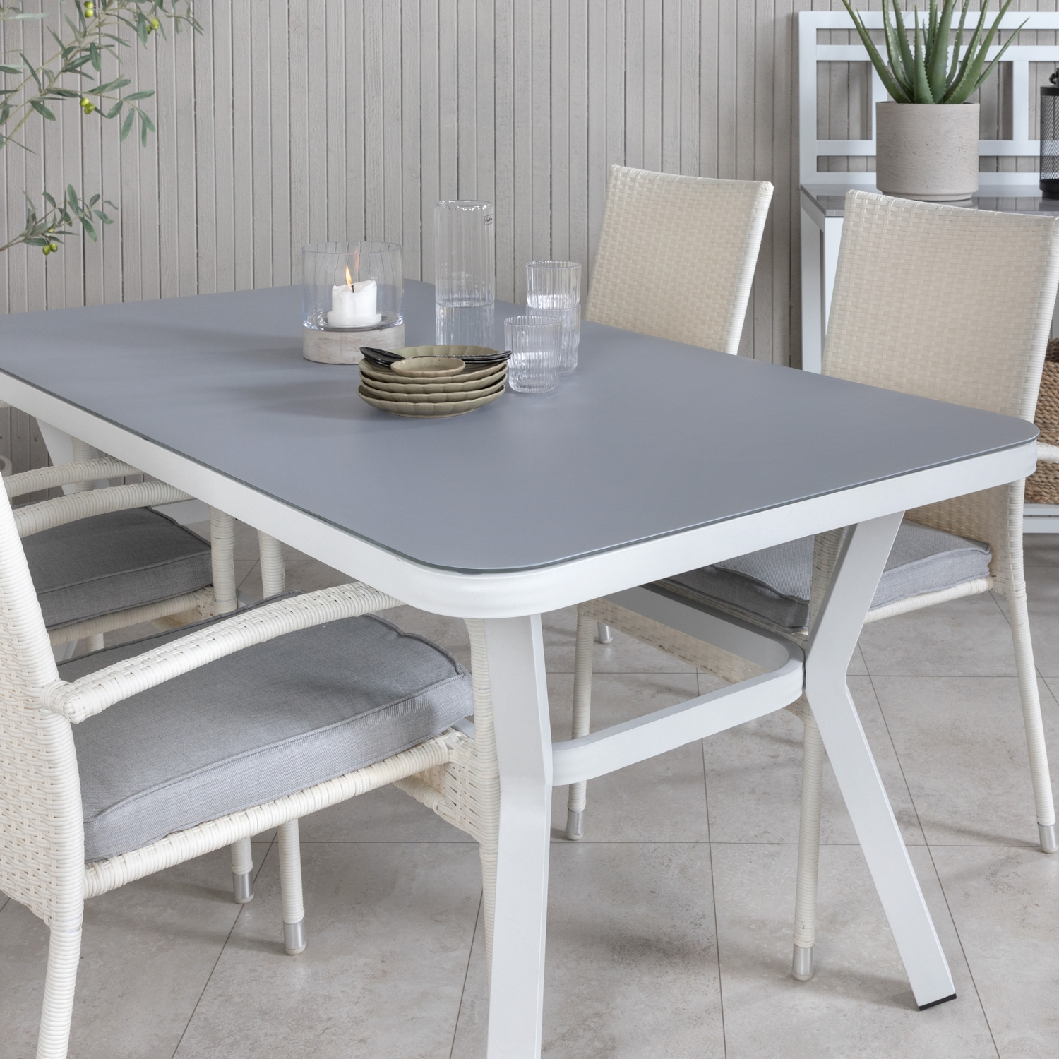 Virya Dining Table - White Alu / Grey Glass - small table+An Vit