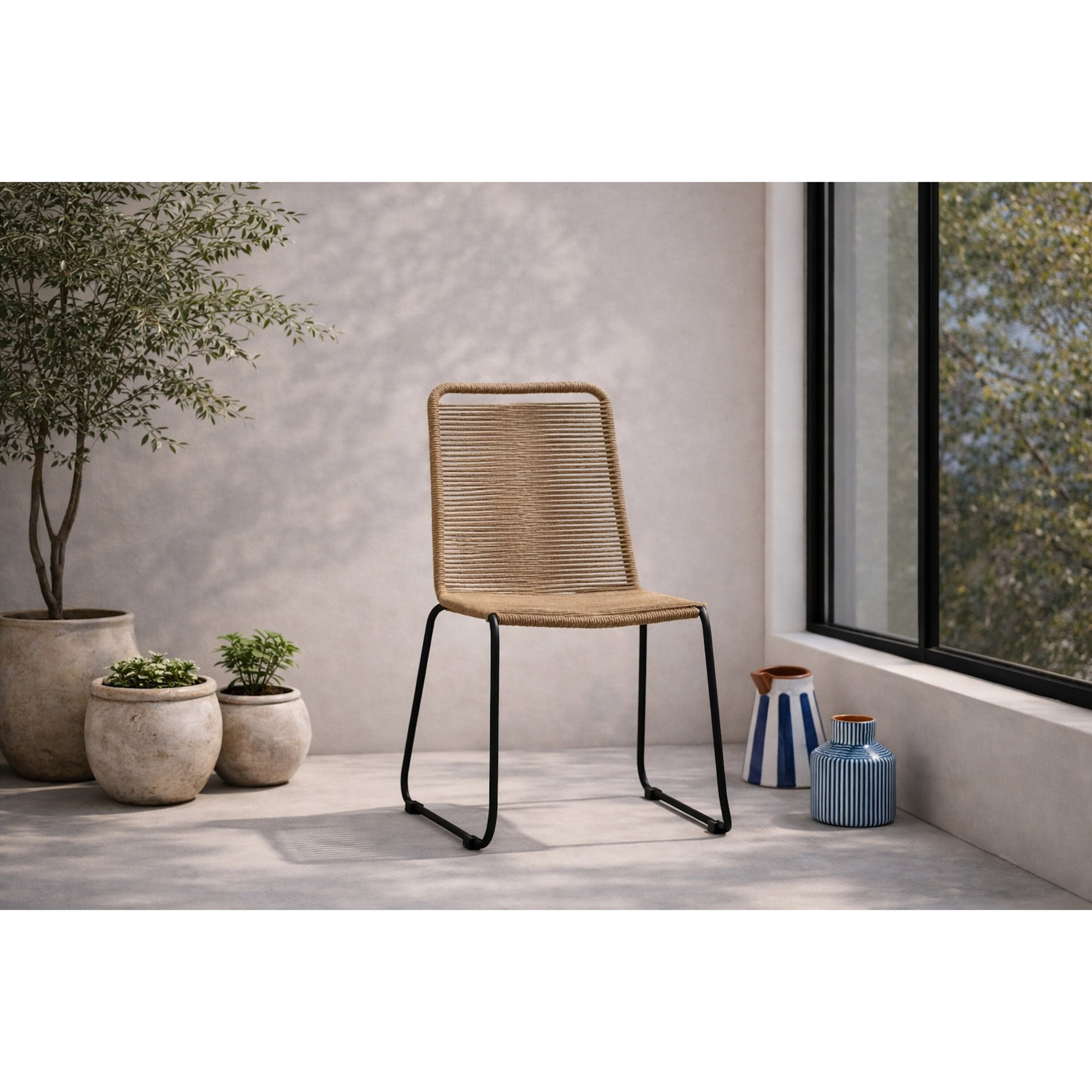 Lindos Stacking Chair - Black Alu / Latte Rope Svart/Latte
