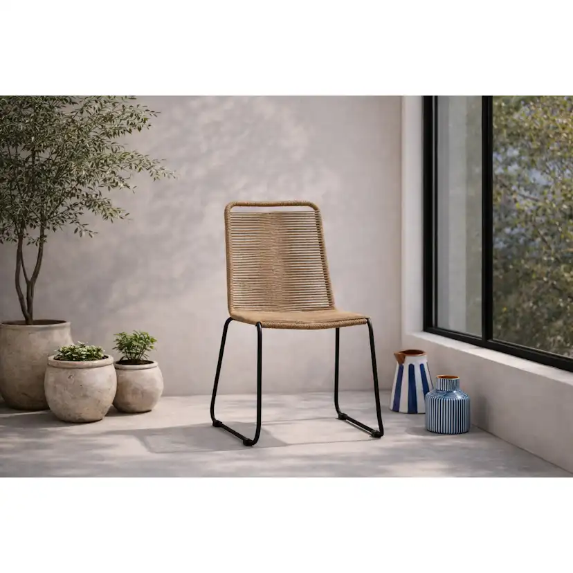 Lindos Stacking Chair - Black Alu / Latte Rope Svart/Latte