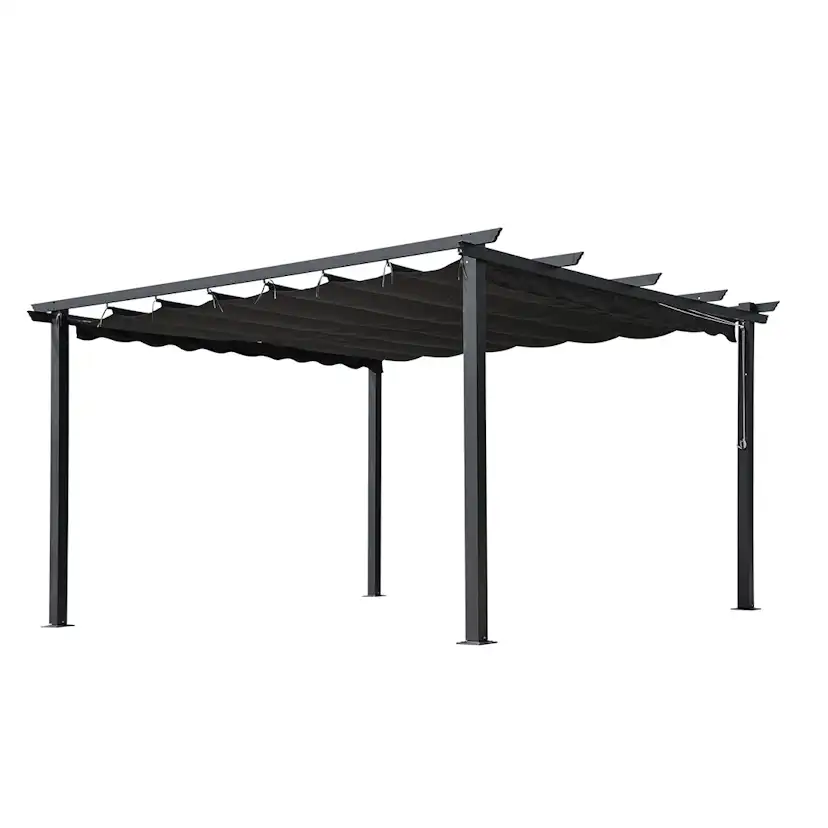 Pergola Skugga 4X4M Svart Ram Mörkgrått Tyg