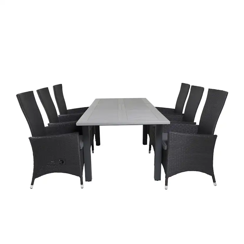 Albany Dining Table 160/240*100 - Svart Alu / Grey Aintwood+ Svart/Grå