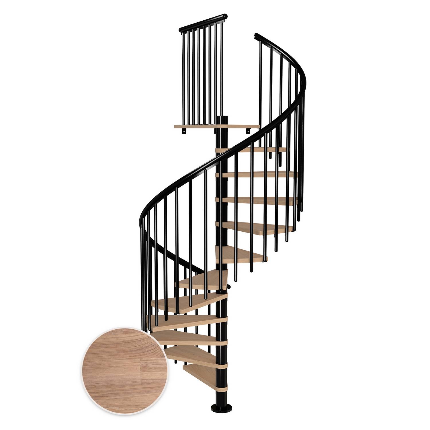 MONTREAL spiral ek vit oljad svart CLASSIC4 12T Ø160 Svart, D: 1600 mm, Golv till golv höjd: 2700-3090 mm, 12+1 steg