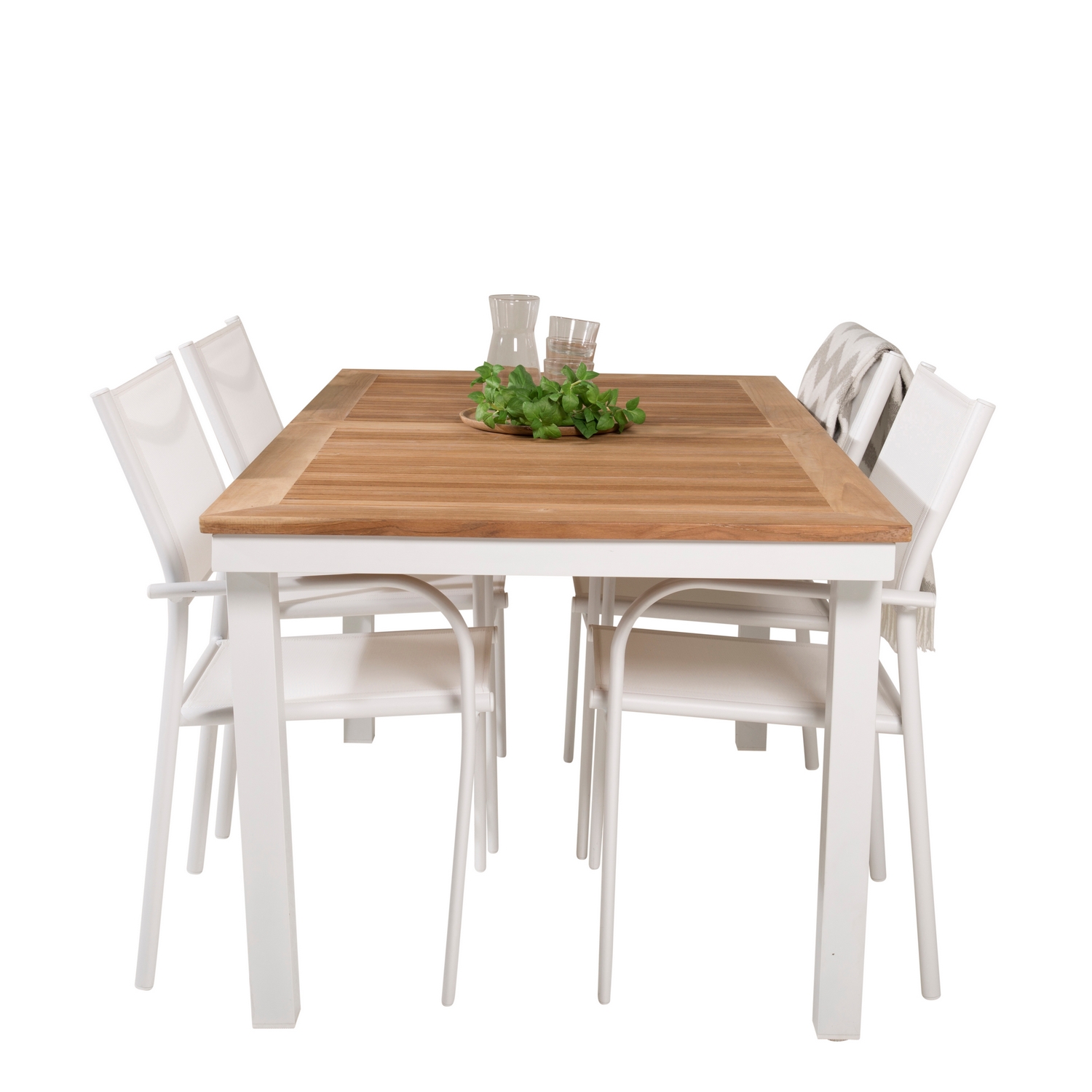 Panama Dining Table 160/240*90 - White Alu / Teak+Santorini Vit/Natur, Blanka Ben