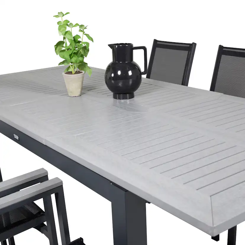 Albany Dining Table 160/240*100 - Svart Alu / Grey Aintwood+ Svart/Grå