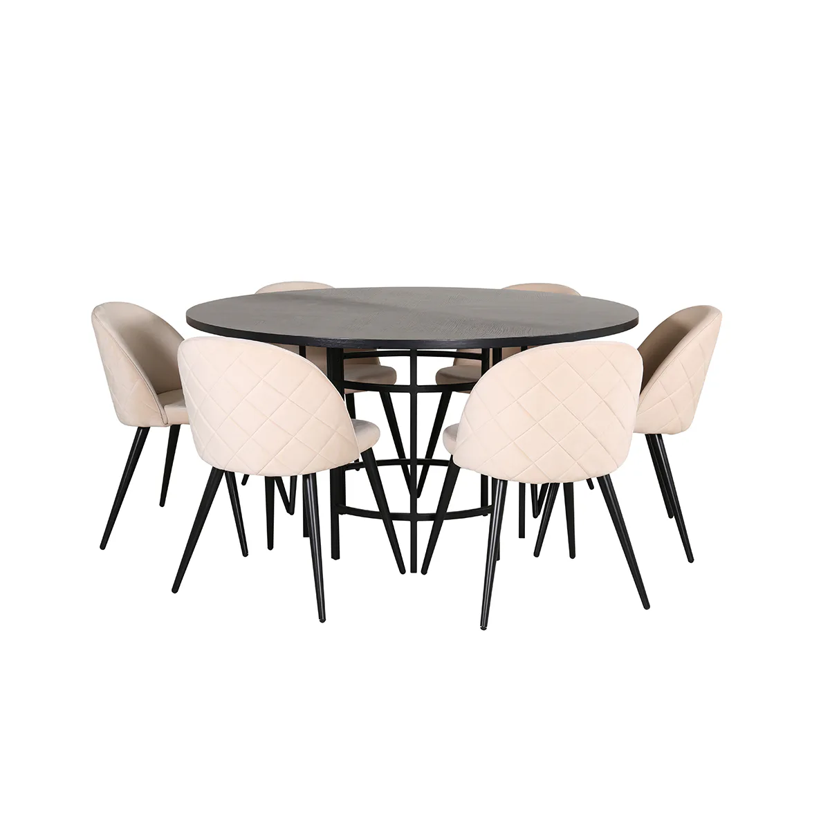 Copenhagen - Dining Table round - Black / Black+Velvet Stitc Beige/Svart