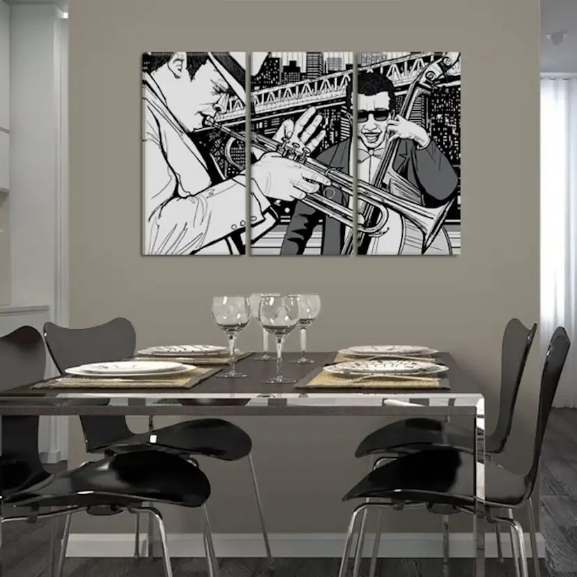 Tavla Arkiio Jazzkonsert På Bakgrunden Av New York Skyskrapor