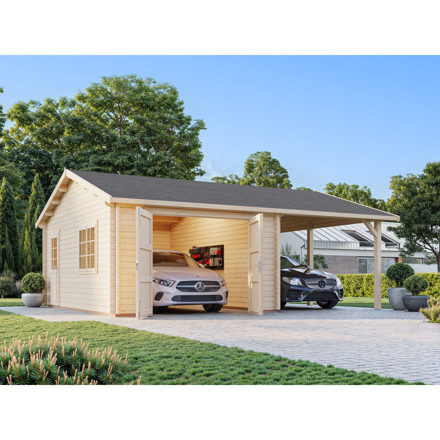 Garage Palmako Roger med Carport 36,5 m2 och Slagport