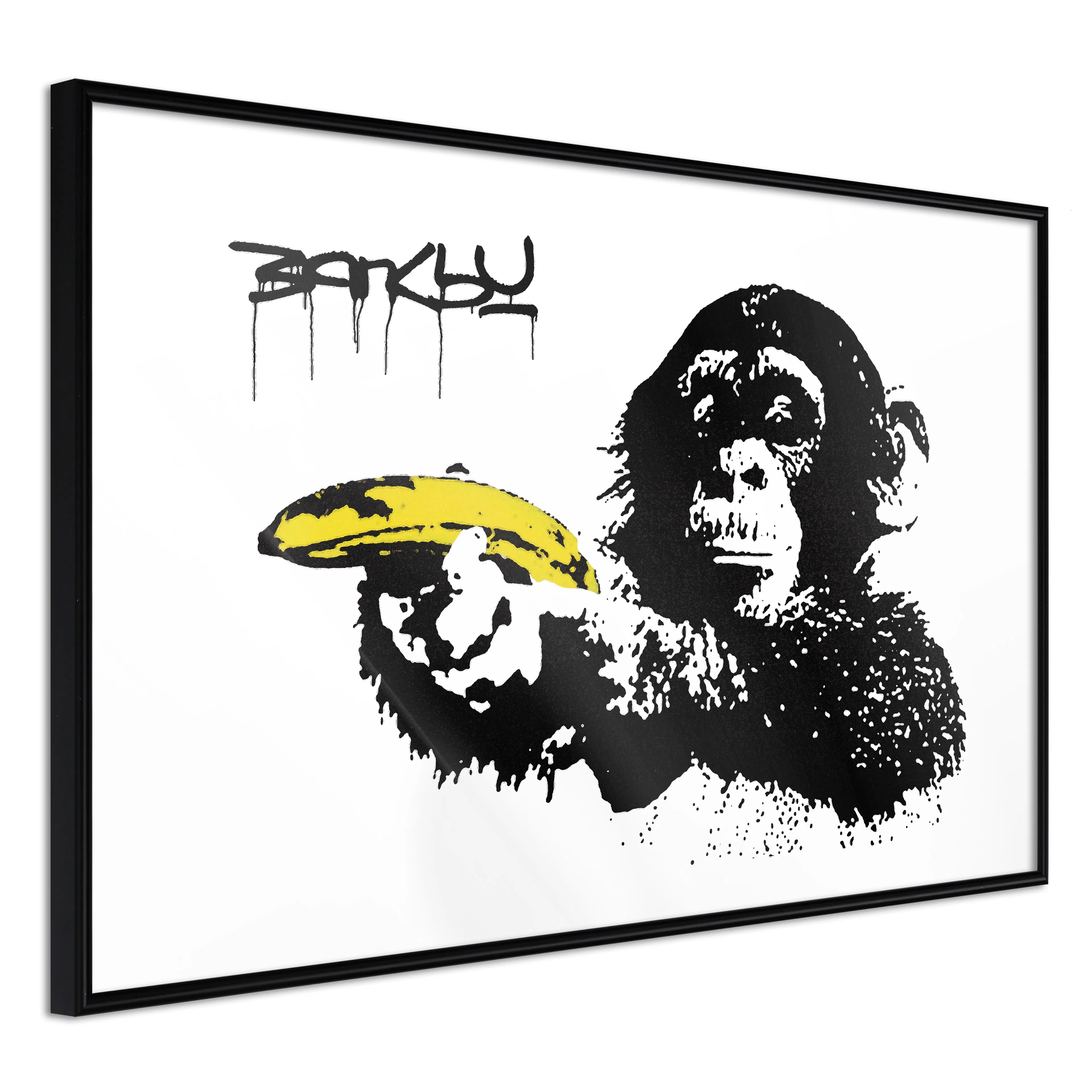 Affisch - Banksy: Monkey with Banana [Poster] 60x40 Svart ram, 60x40 cm