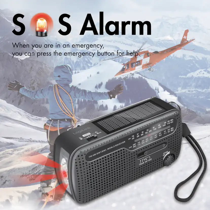 Vevradio LogiLink med Ficklampa och Solcell