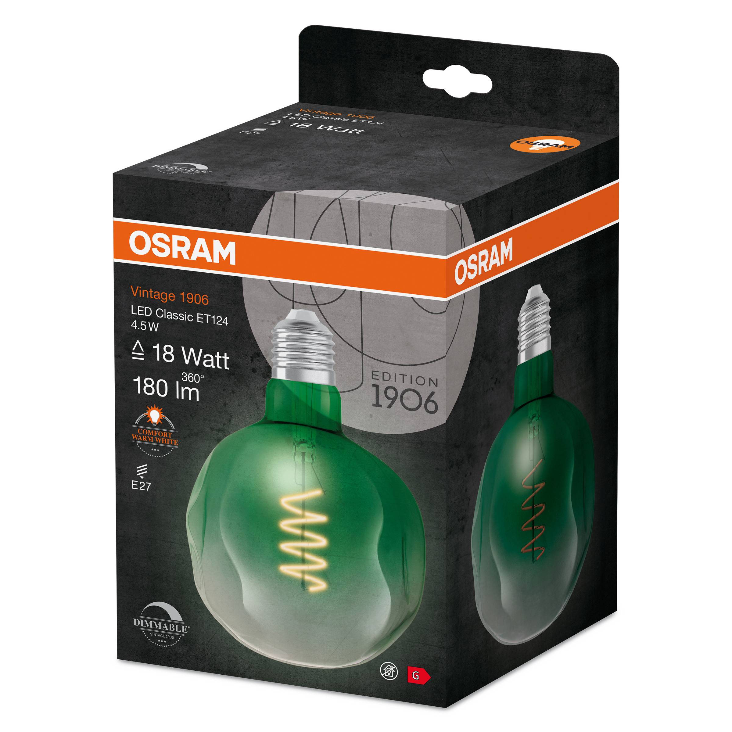LED-Lampa Osram Deco ET124 Grön E27 Vintage 1906 Dimbar