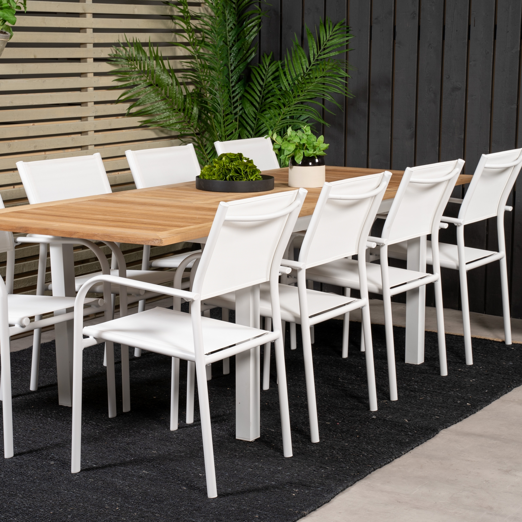 Panama Dining Table 160/240*90 - White Alu / Teak+Santorini Blanka Ben