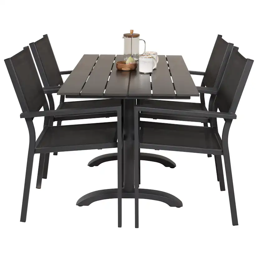 DenverCafé Bord120*70svartalu/Svart+Copacabana stolsvartalu4 Svart Bord, Svart Stol