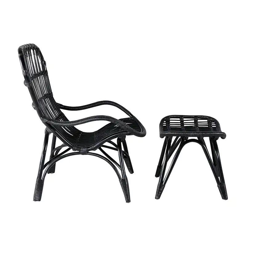 Ella Lounge Chair - BLACK rattan / Offwhite Cushion Ersätter Färg: Black