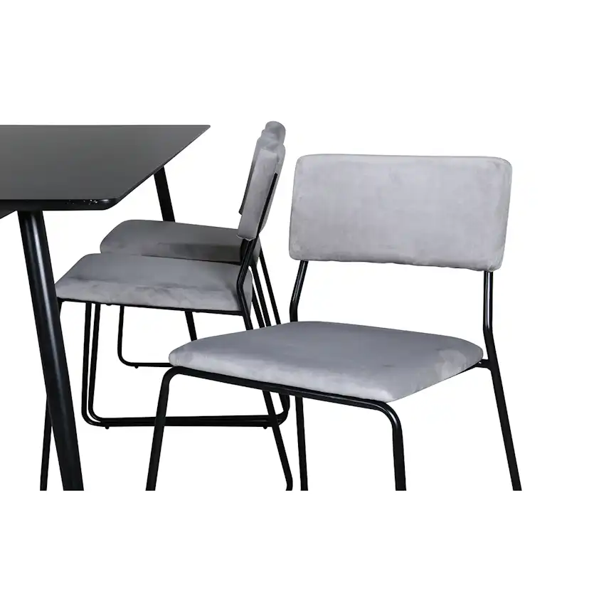 Silar Dining Table - 180 cm - Black Melamine / Black Legs+Ke Grå/Svart