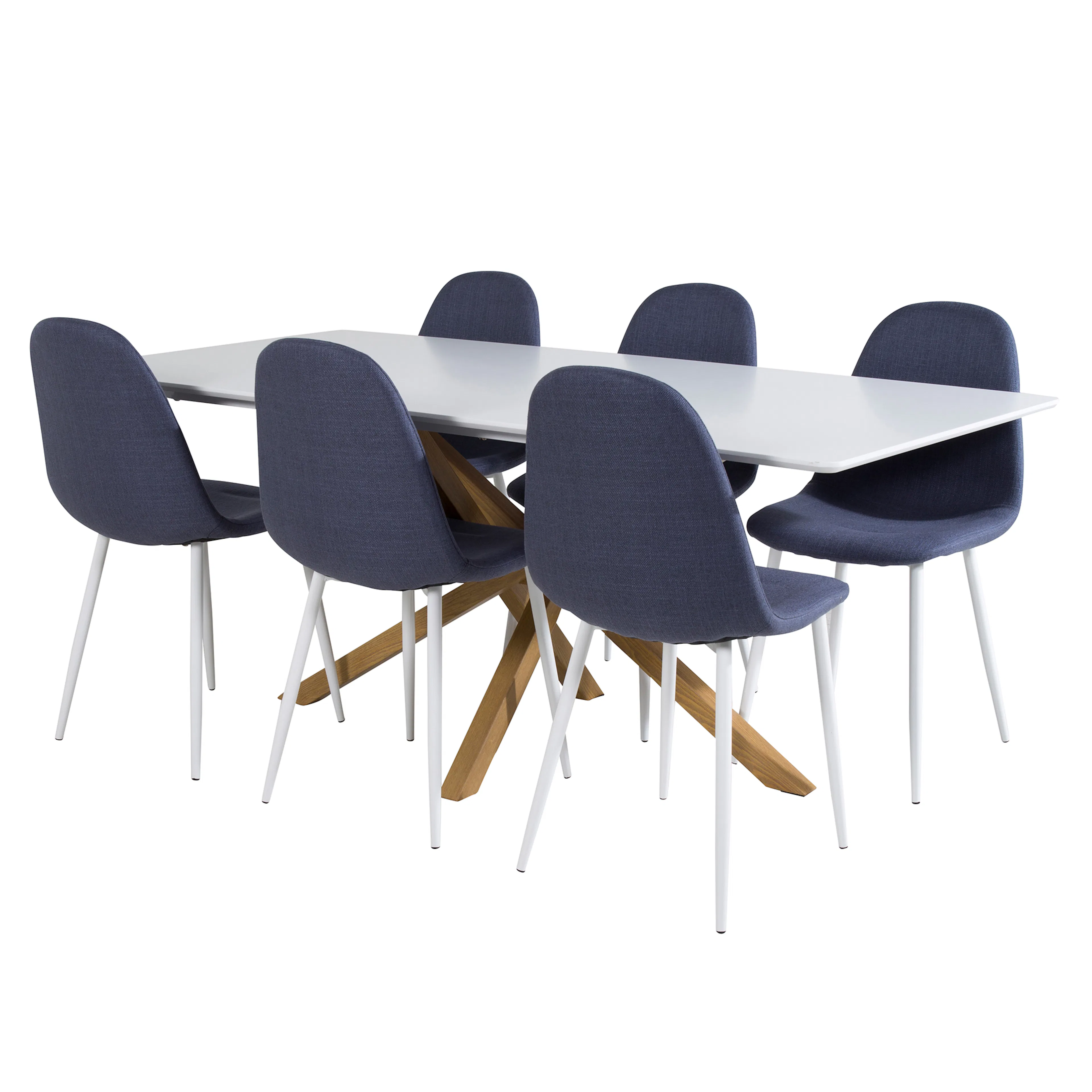 Piazza Dining Table 180x90 cm+Polar Dining Chair Vit/Ek/Blå