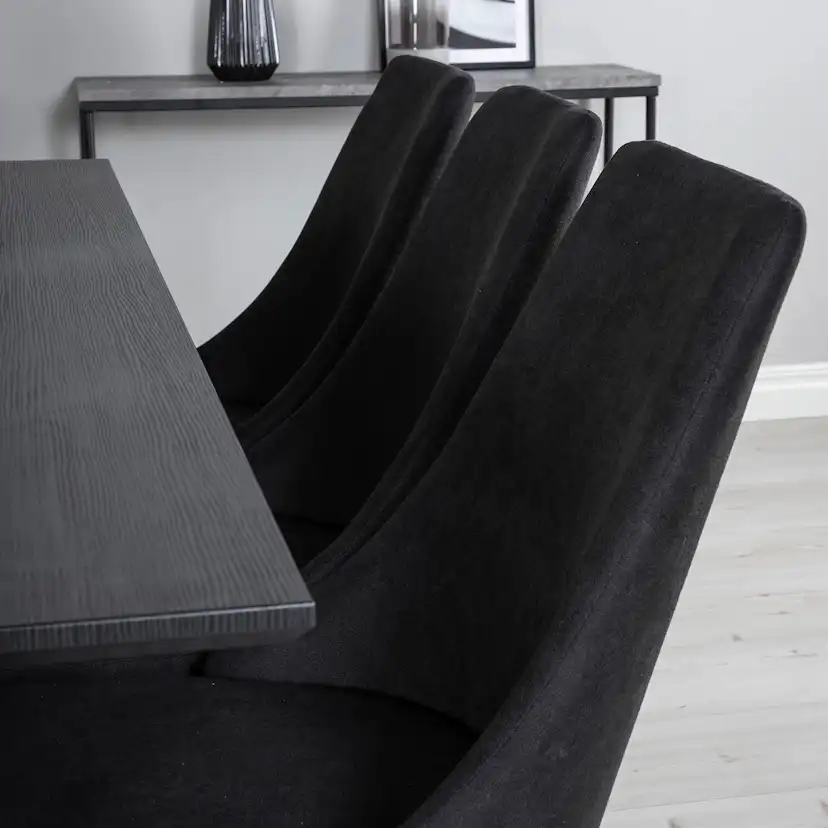 Marina Table - Black top /Leone Chair - Black Fabric_6 Svart/Svart/Valnöt