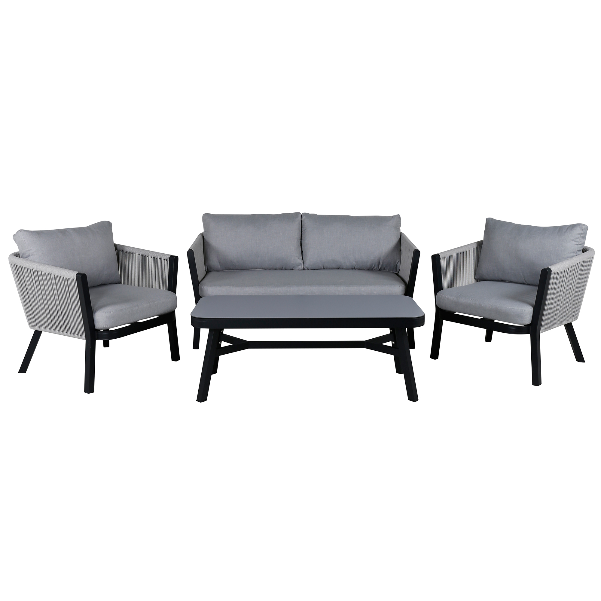 Virya Lounge set (3+2+1) BLACK alu / Grey rope / grey cushio Svart/Grå