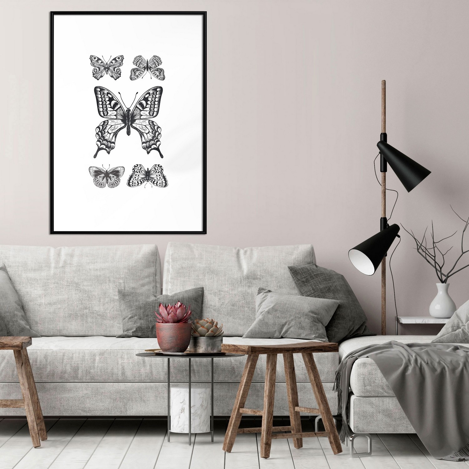 Affisch - Five Butterflies [Poster] 40x60 Svart ram, 40x60 cm