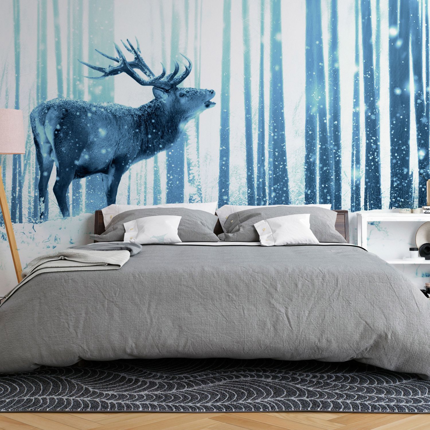 Fototapet - Deer in the Snow (Blue) 400x280 400x280 cm