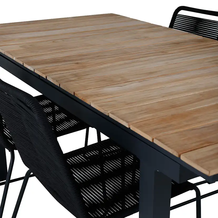 MexicoTable160/240*90-LindosChair-BlackAlu/LatteRope_4 Beige