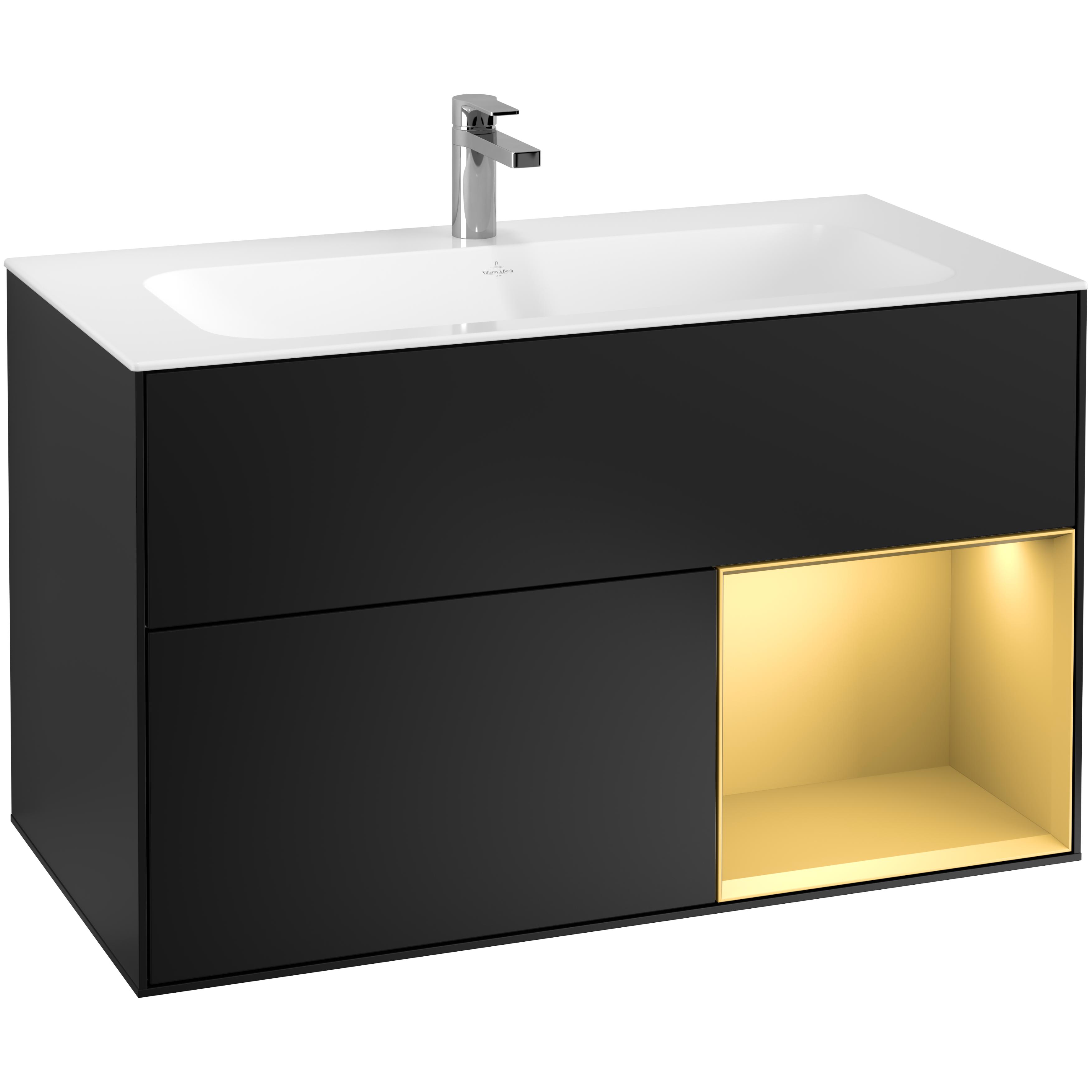 Tvättställsskåp Villeroy & Boch Finion F040HFPD Svart Mattlack/Guld Mattlack, Lucka Höger