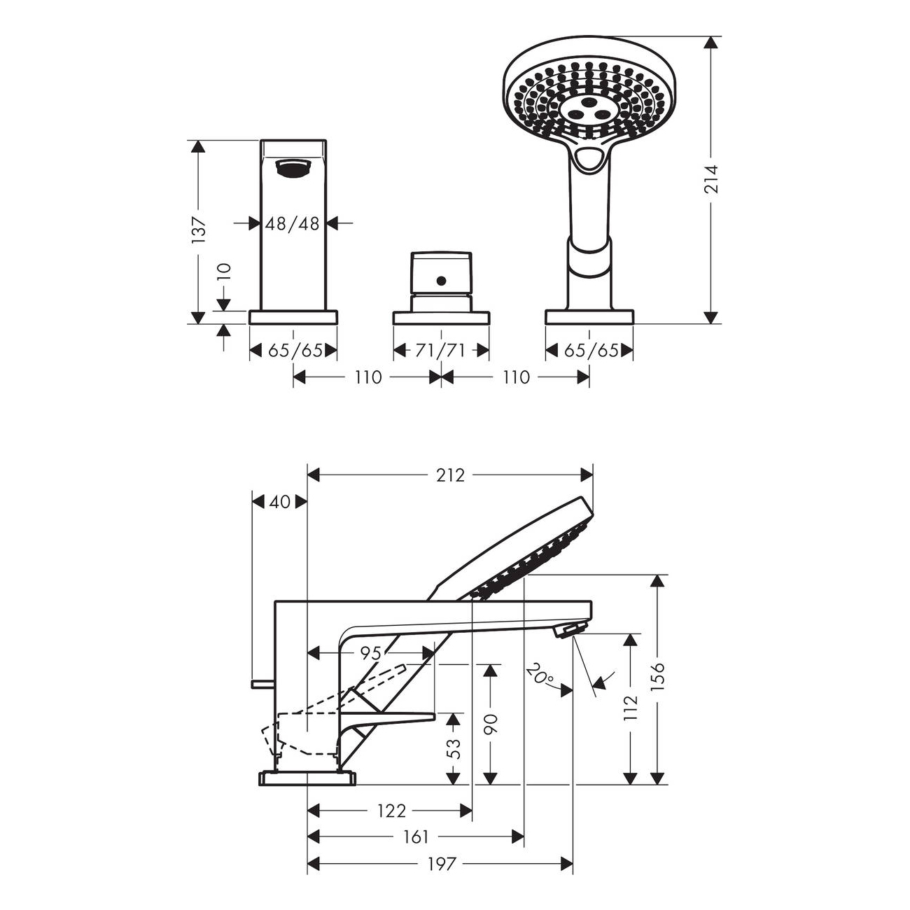 Sargblandare Hansgrohe Metropol 3-håls med Bygelgrepp
