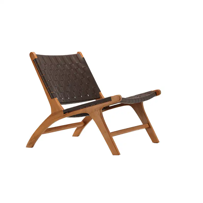Loungestol Vind Rike Fåtölj i Brun Konstläder & Teak